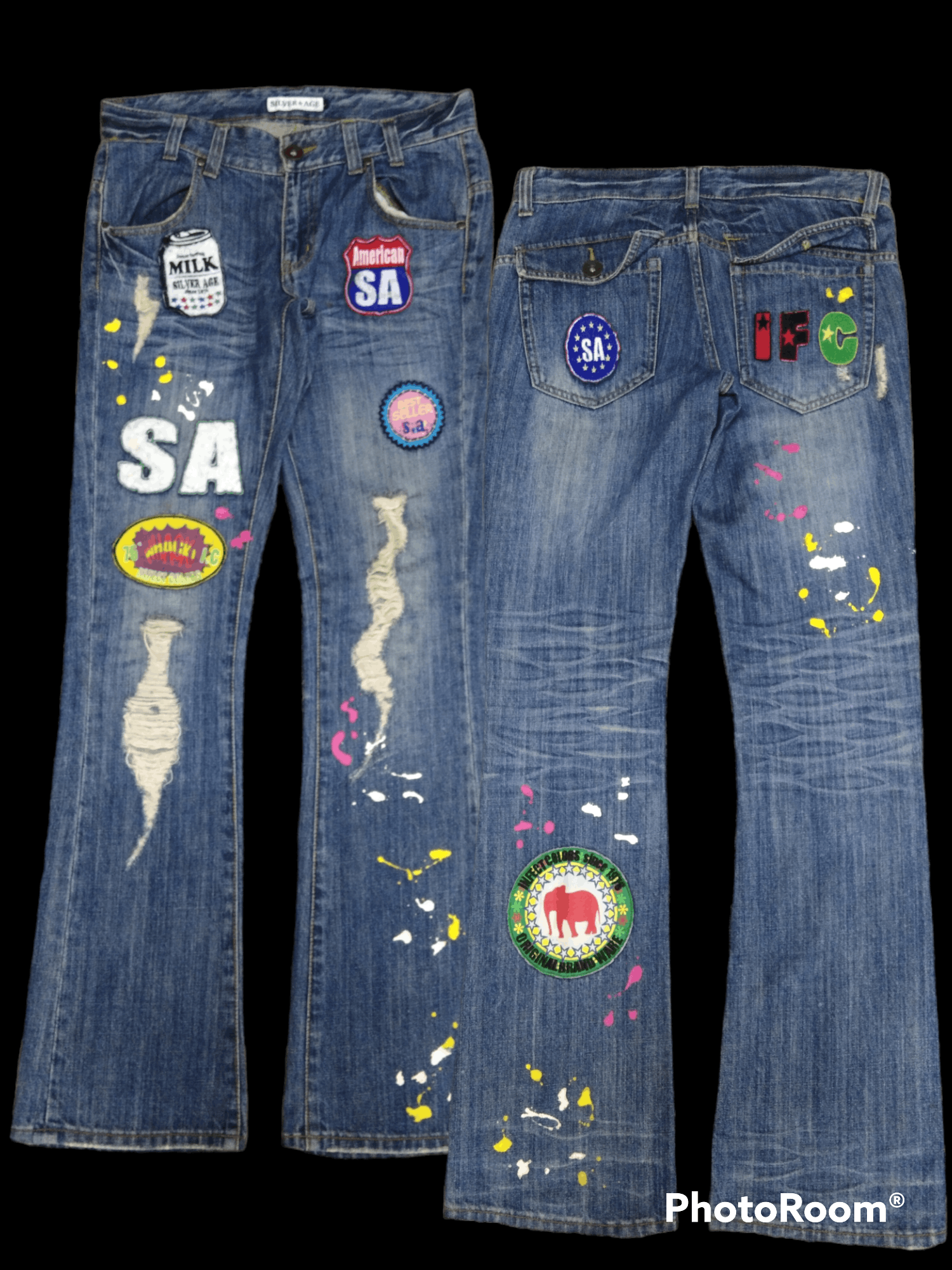 Japanese Brand FLARE SICK PACTHWORK SILVER AGE DENIM PANTS Size US 31 - 1 Thumbnail