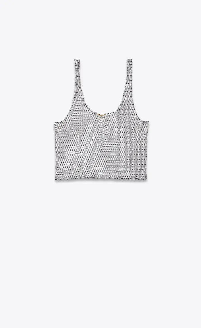 Saint Laurent Paris o1bcso1str0325 Tank Top Mesh Rhinestones in Black/Silver Size L / US 10 / IT 46 - 2 Thumbnail