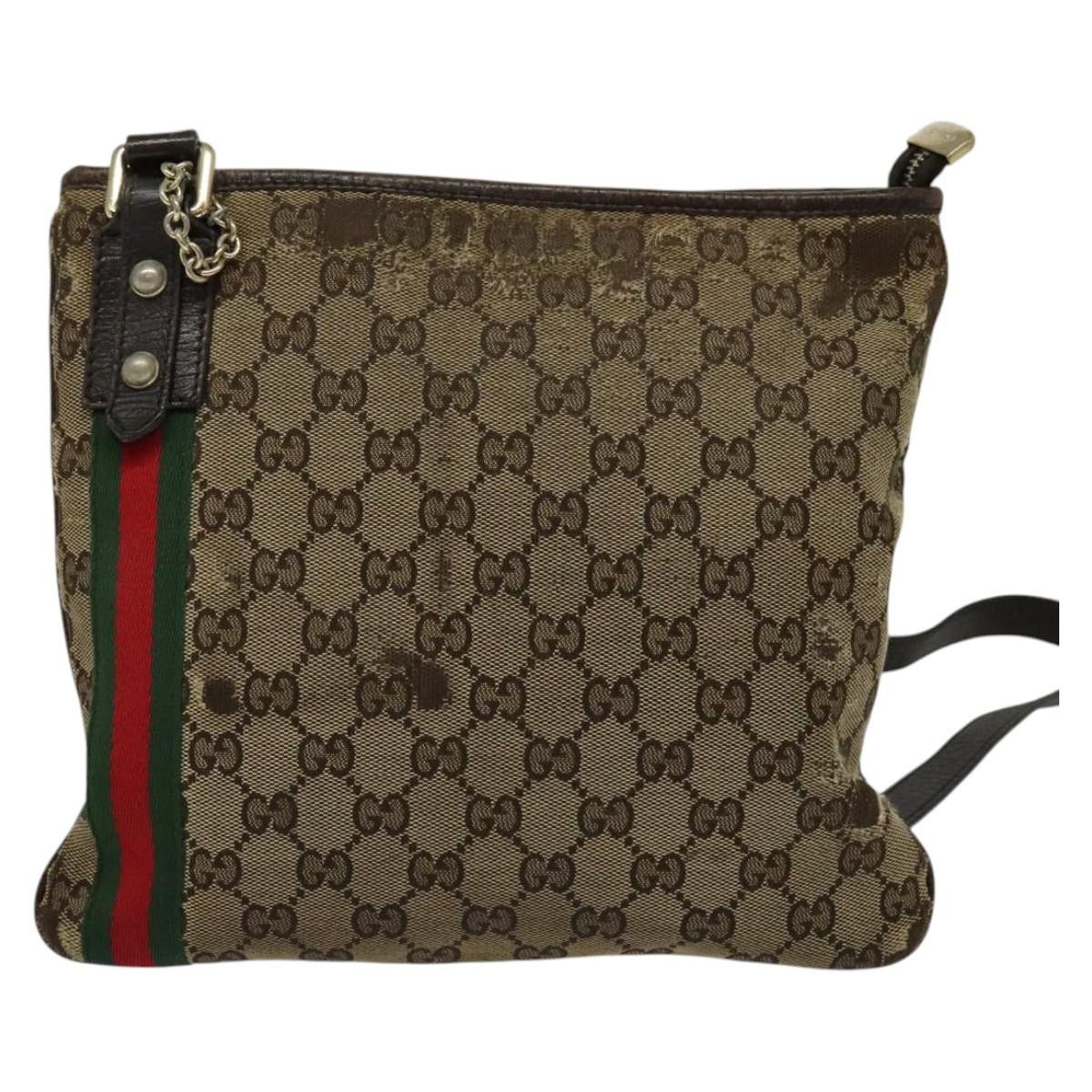 Gucci GUCCI GG Canvas Web Sherry Line Shoulder Bag Beige Gold Red Size ONE SIZE - 2 Thumbnail
