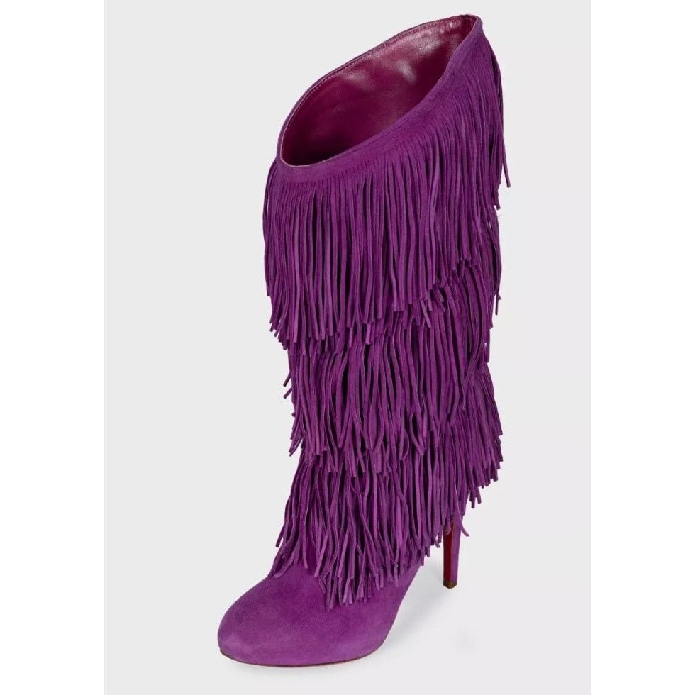 Christian Louboutin Christian Lauboutin Purple Suede Stiletto Fringe Boots Sz.37 Size US 6 / IT 36 - 3 Thumbnail
