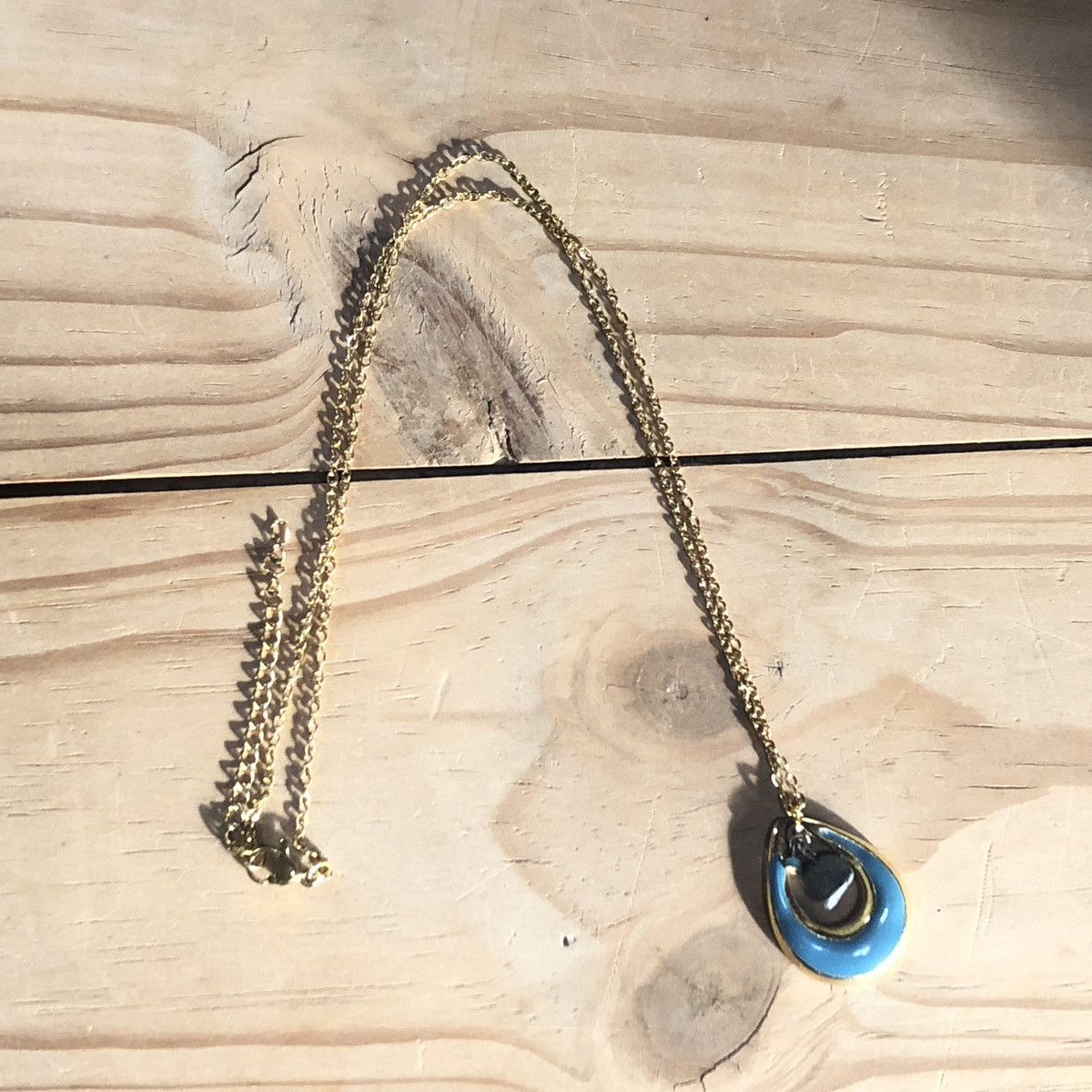 Handmade Handcrafted vintage turquoise enamel basalt rock necklace Size ONE SIZE - 10 Thumbnail