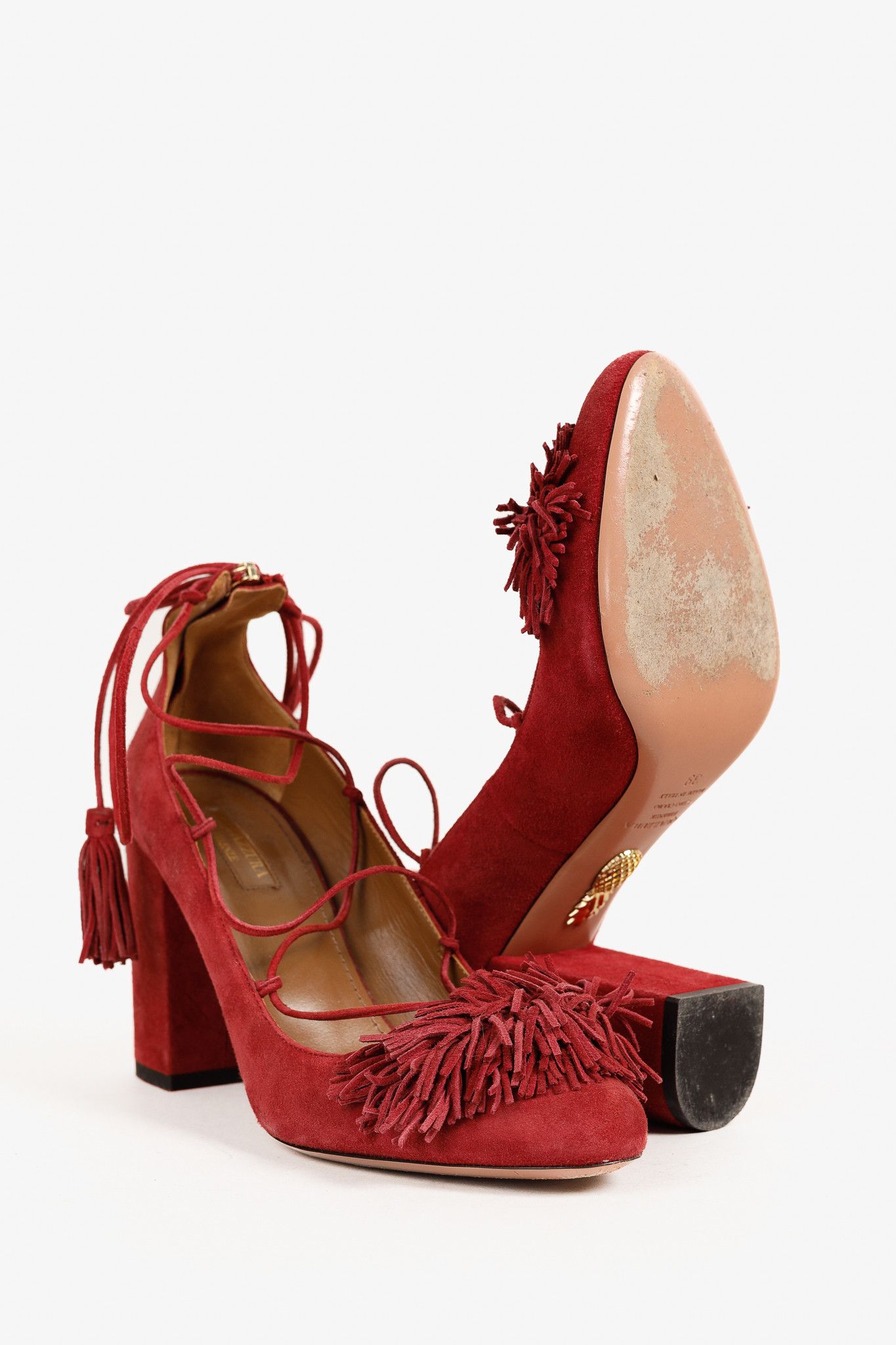 Aquazzura Aquazzura Wild Thing Fringe Lace-Up Block-Heel Pumps Size US 8.5 / IT 38.5 - 4 Thumbnail