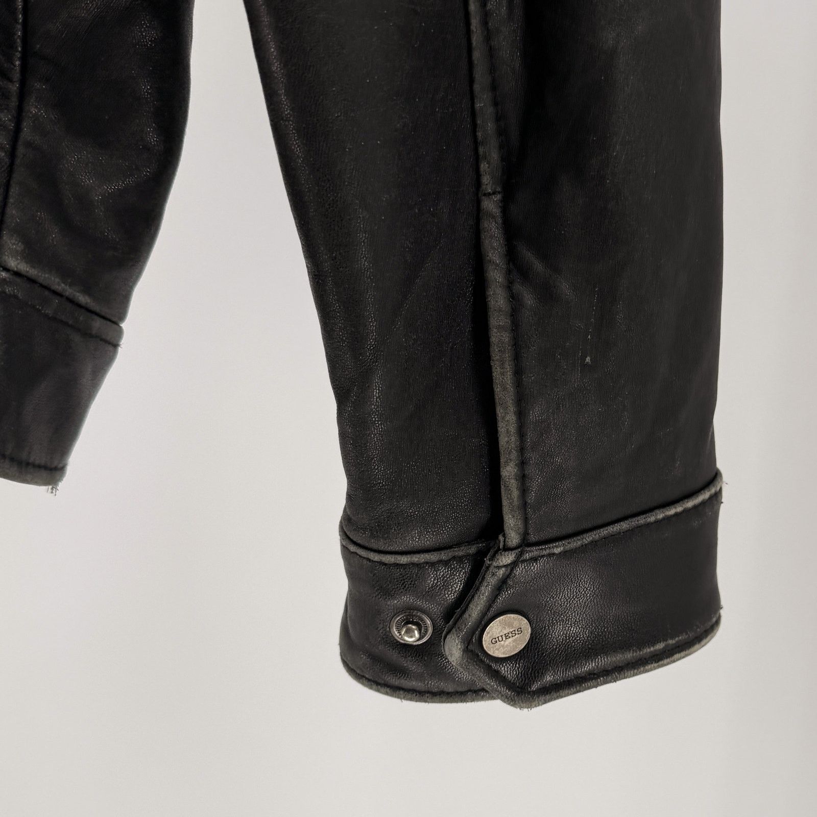 Guess Vintage 90s Black Genuine Leather Heavy Zip Bomber Jacket Size US M / EU 48-50 / 2 - 4 Thumbnail