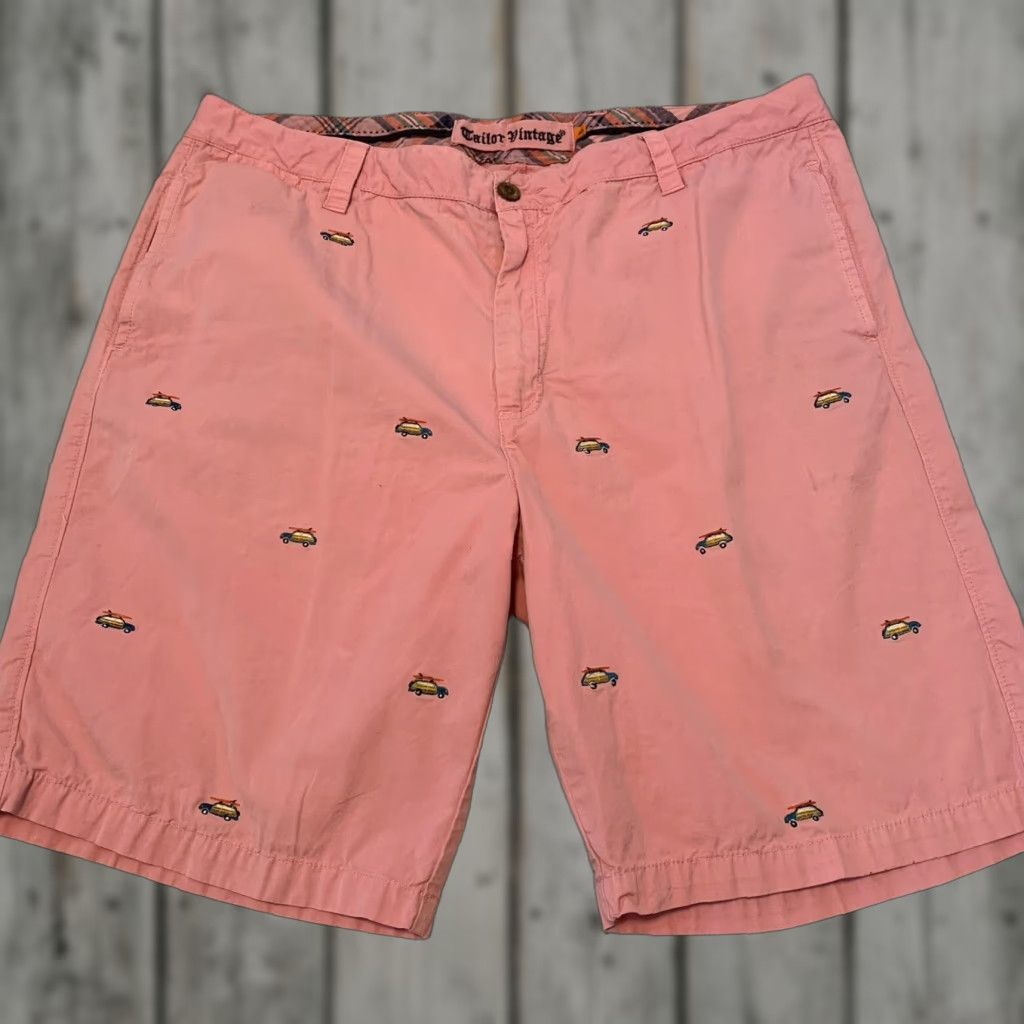 Vintage Taylor Shorts Mens 40 Pink Car Print Chino Vintage Woody Surf Casual Easy Care Lightweight Cotton Size US 40 / EU 56 - 1 Thumbnail