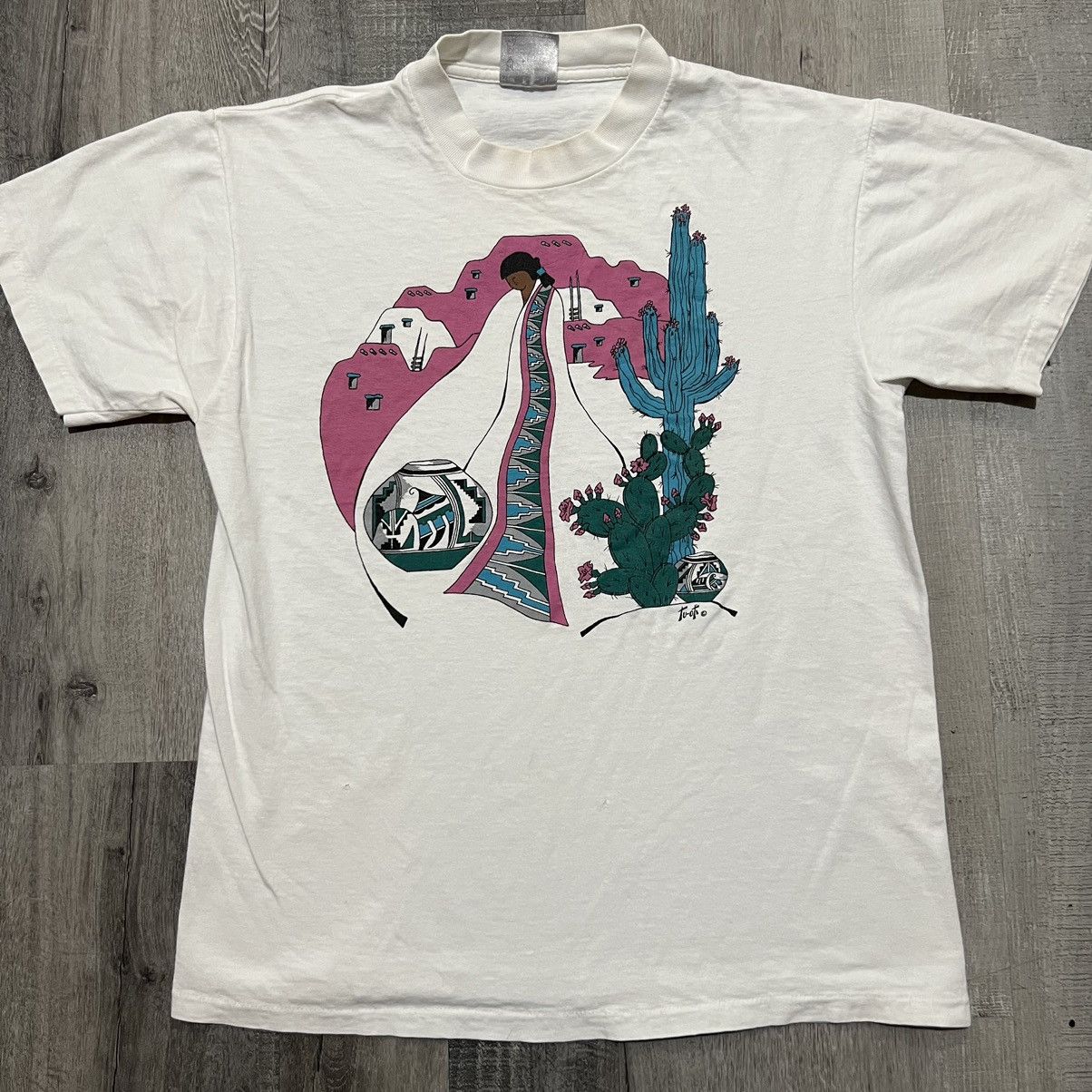Vintage VTG Tu-Oti Southwestern Art 90s Cactus Navajo Indian Shirt Size US M / EU 48-50 / 2 - 1 Thumbnail