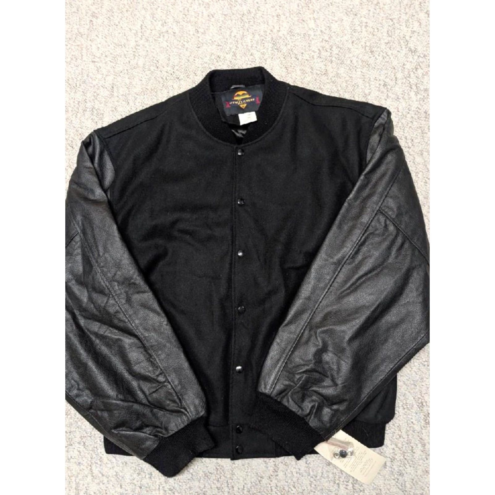 Vintage VINTAGE New ZLander VARSITY Leather Bomber Jacket, 5XL, Black, 56 Chest, Mens, Jacvket, 1990s, Letterman Sleeves, 56, 5XL, NOS? Size US XXL / EU 58 / 5 - 5 Thumbnail