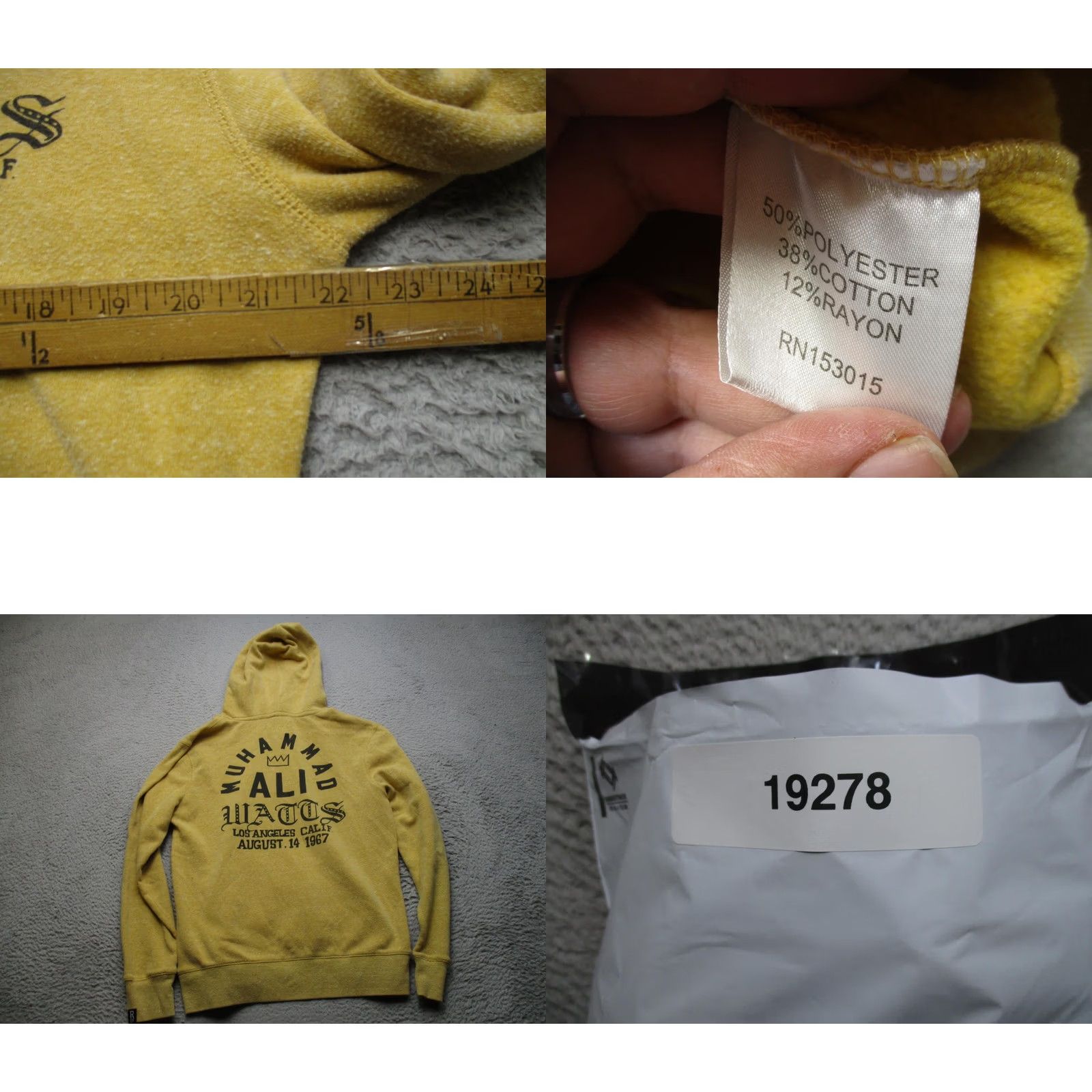 Roots Roots of Fight Hoodie Mens Medium Yellow Muhammad Ali Watts Pullover Sweatshirt Size US M / EU 48-50 / 2 - 8 Thumbnail