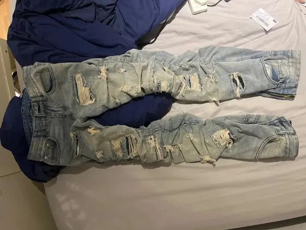 VIBE Designer form-fitting holey pleated jeans trousers y2k 90’s Size US 30 / EU 46 - 8 Thumbnail