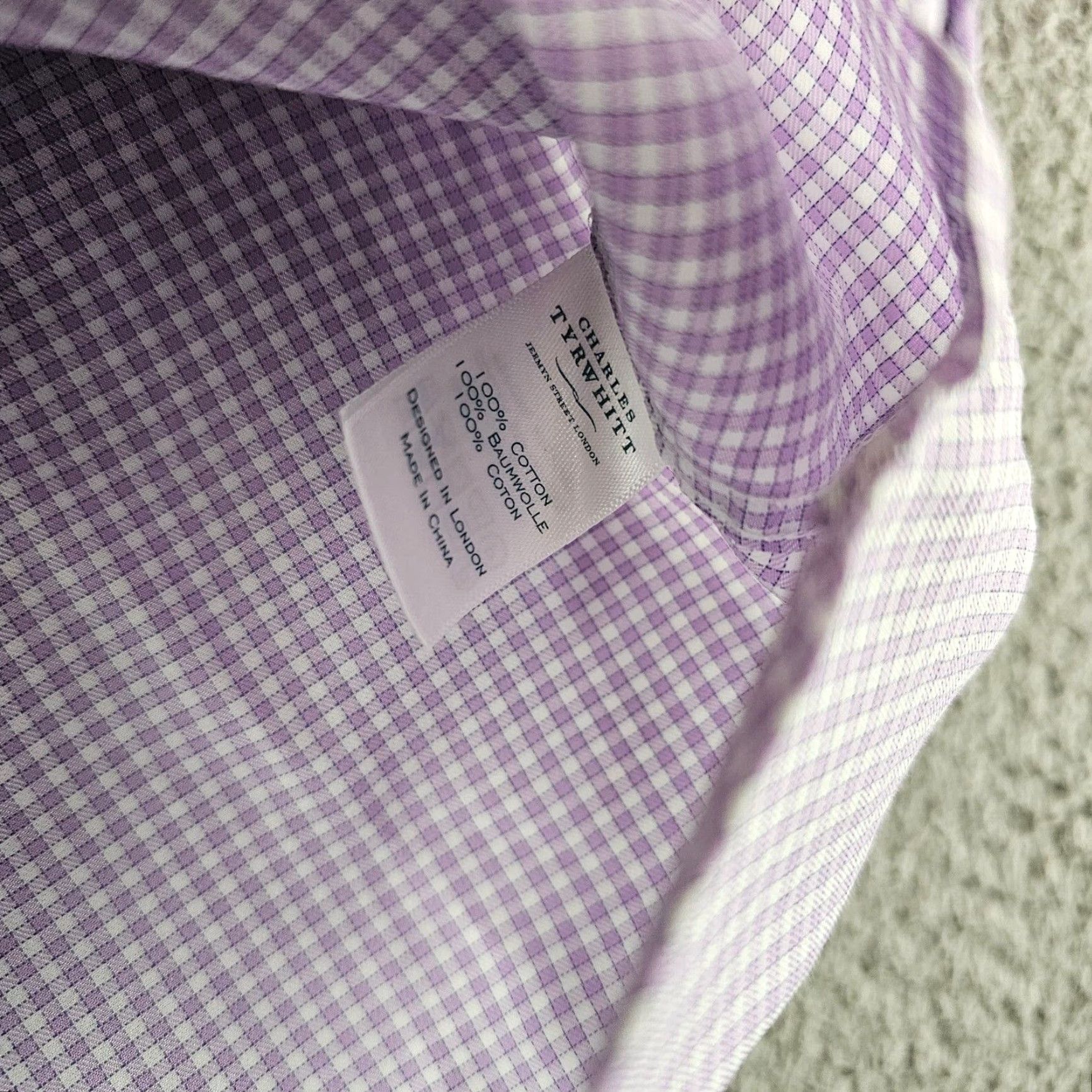 Charles Tyrwhitt Charles Tyrwhitt Dress Shirt Mens Size 16 Slim Purple White Gingham Cotton Size 42R - 6 Thumbnail