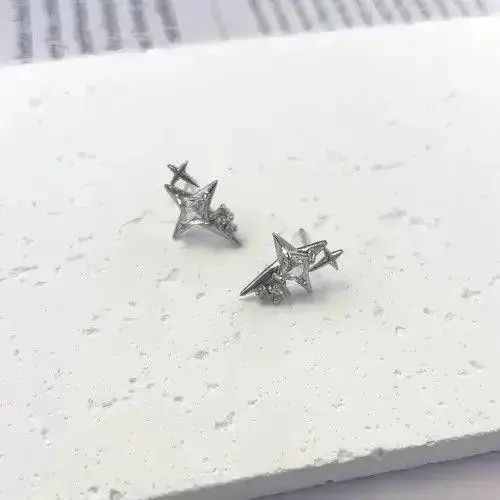 Jewelry 925 Silver Plated CZ Star Stud Earrings for Men Women Size ONE SIZE - 3 Thumbnail