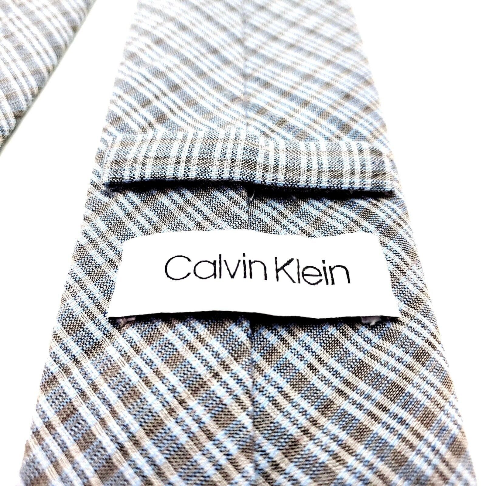 Calvin Klein Calvin Klein White Gray Silk Tie Woven Skinny Regimental Str Size ONE SIZE - 4 Thumbnail