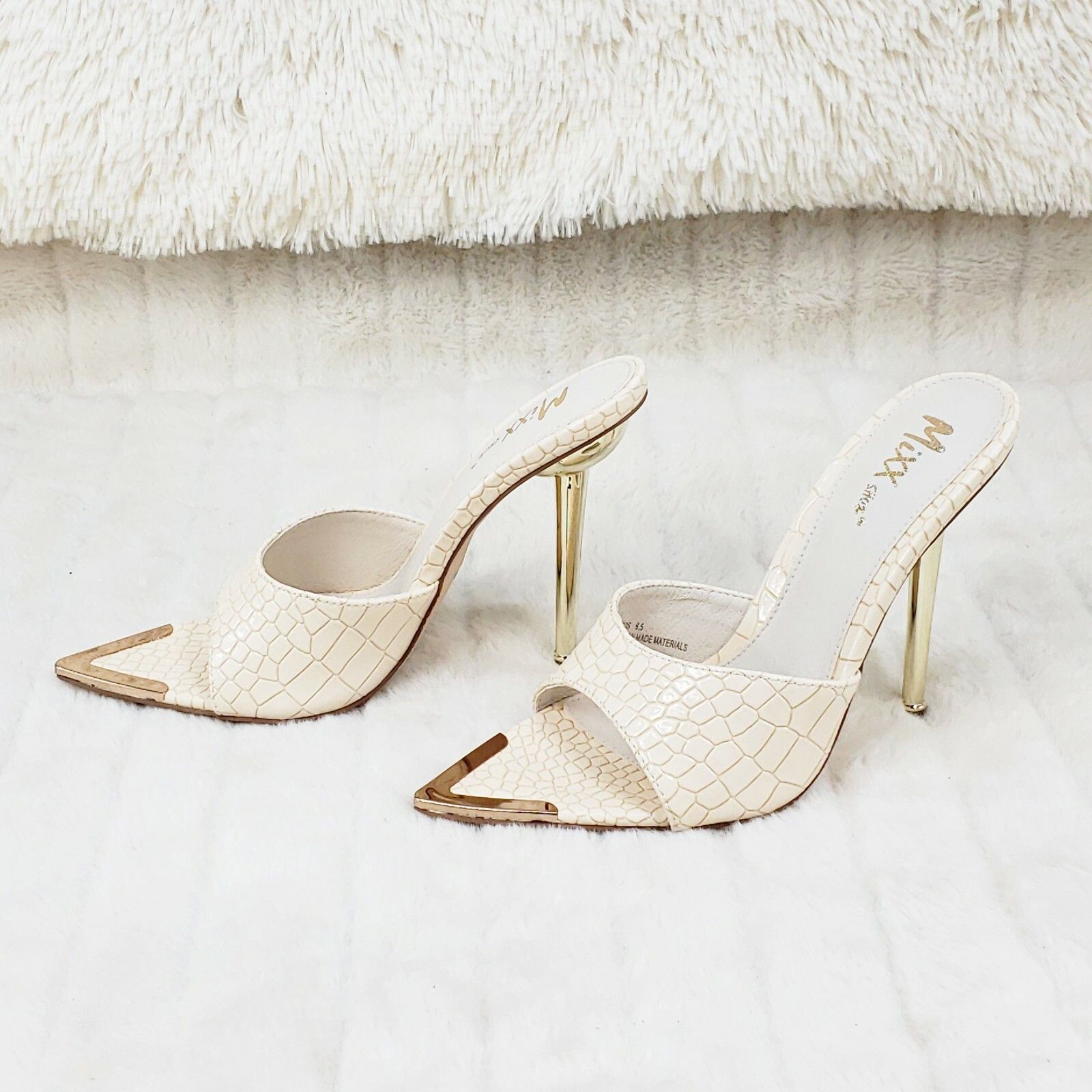Other Venus Nude Slim High Heel Pointy Toe Slip On Sandals Slides Size US 6.5 / IT 36.5 - 6 Thumbnail