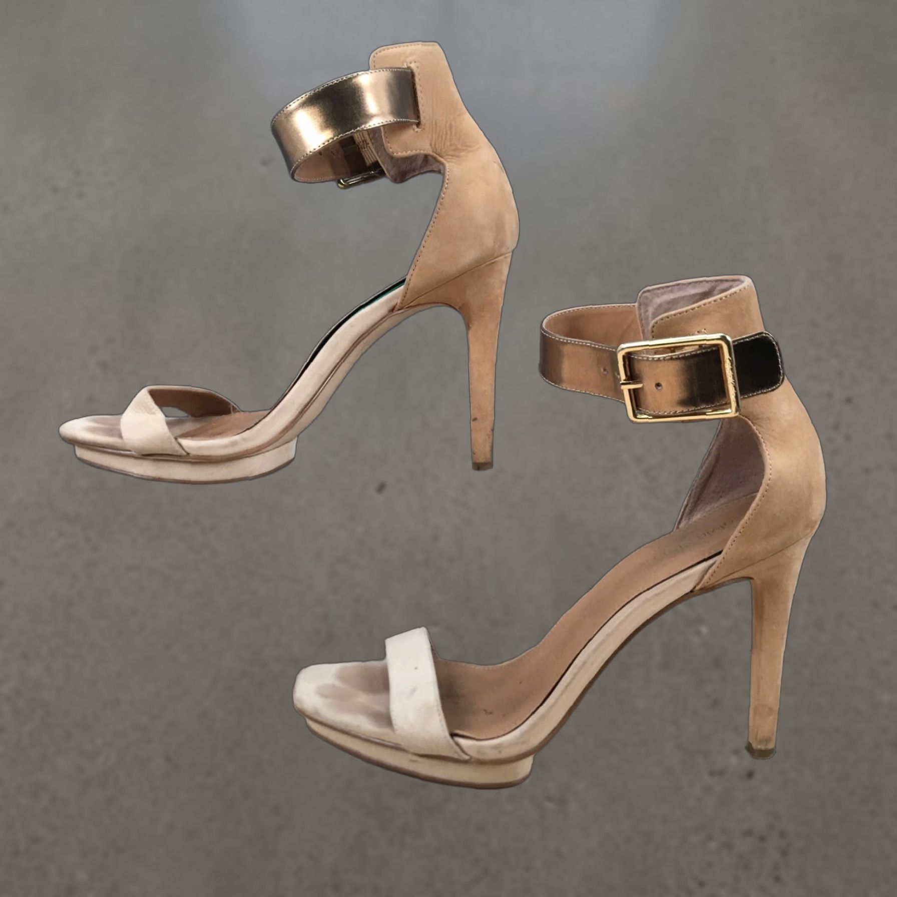 Calvin Klein Calvin Klein Heels Womens 8 M Vivian Stiletto Ankle Strappy Brown Leather Gold Heel 4 inches Stiletto Womens Shoes Size US 8 / IT 38 - 1 Thumbnail