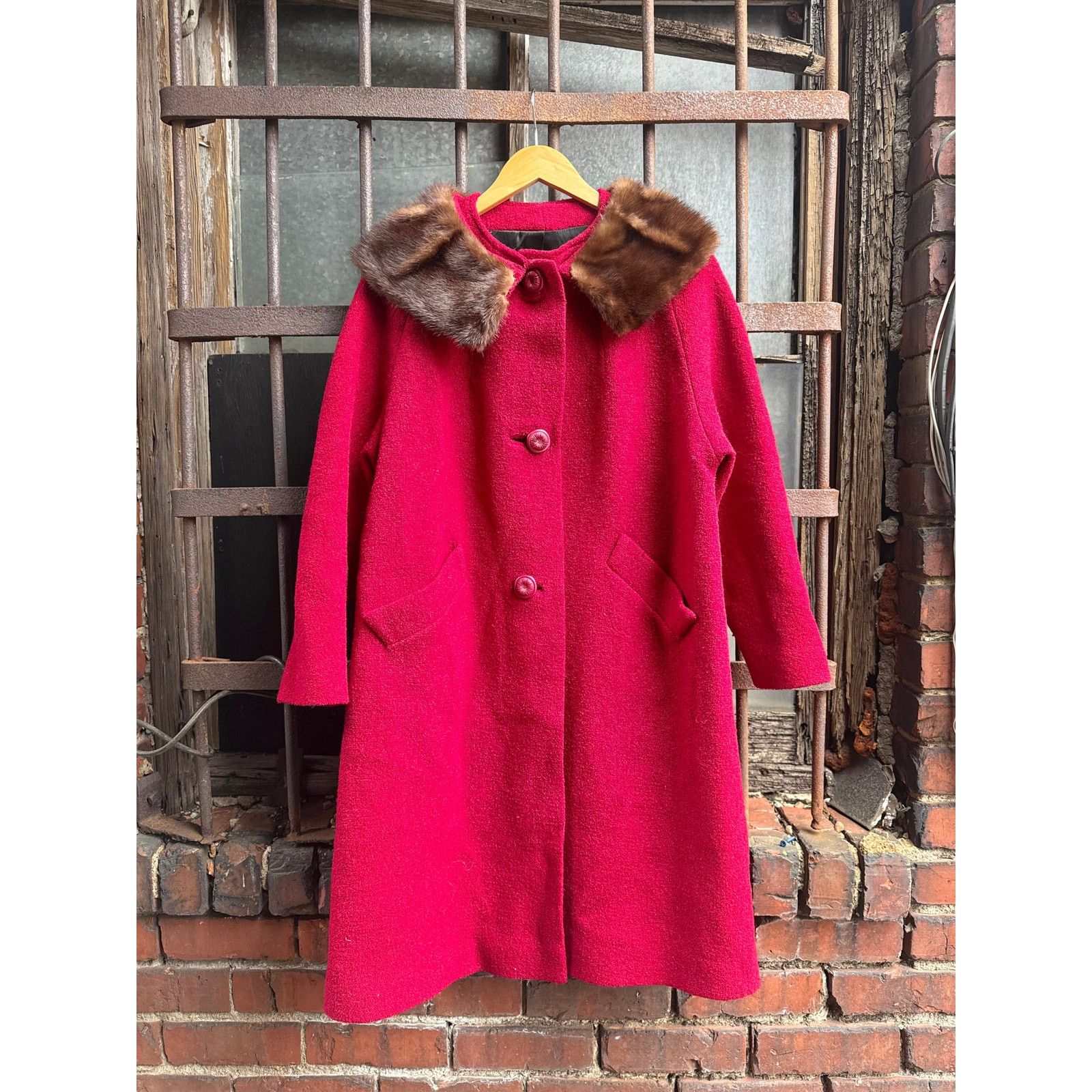 Vintage 50s Stevens Hockanum Topaz Red Genuine Fur Collar Coat Large Size L / US 10 / IT 46 - 8 Thumbnail