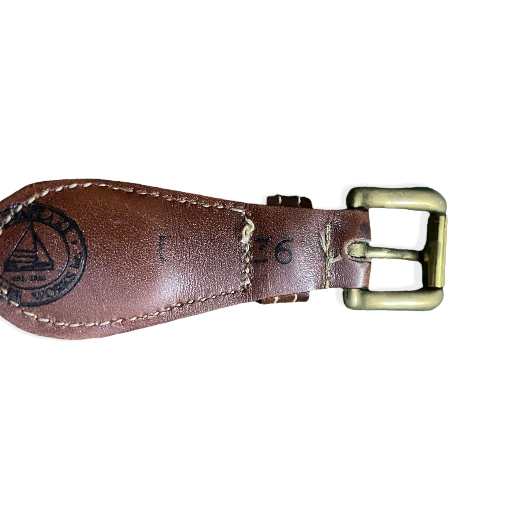 Vintage Chesapeake Leather Works Belt Size 36 Brass Buckle Leather Belt Mens Blue 40” Length Size 36 - 4 Thumbnail