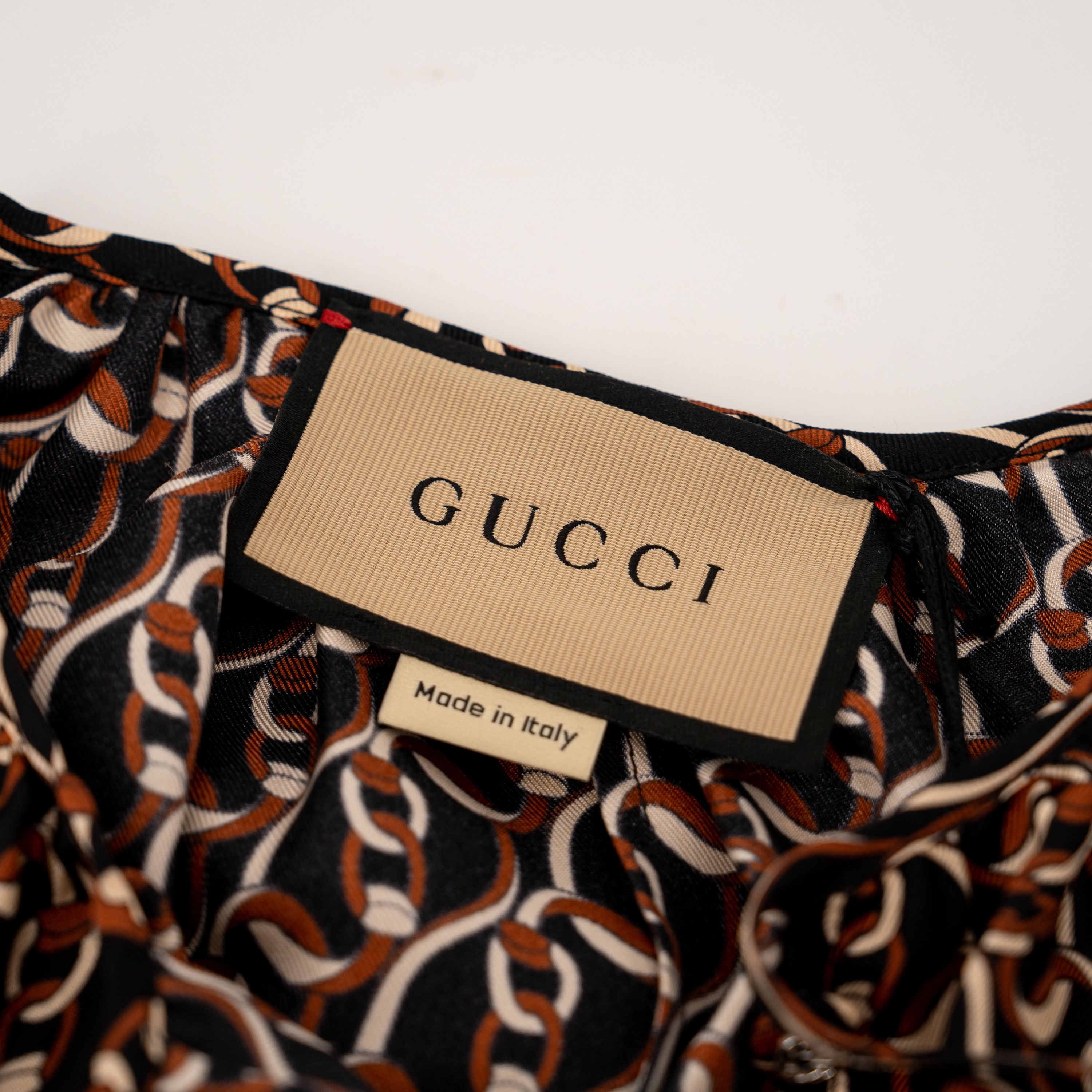 Gucci 40 S - Gucci Interlocking G Chain Print Silk Dress Brown Size S / US 4 / IT 40 - 8 Thumbnail