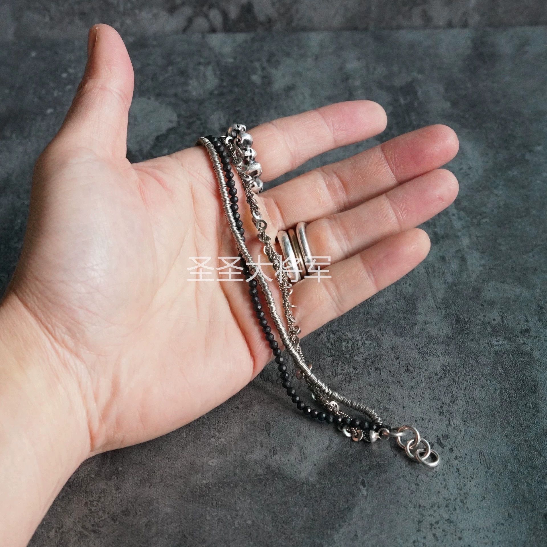 Goti Goti Black Agate Layered Chain Bracelet XS/S/M New Size ONE SIZE - 5 Thumbnail