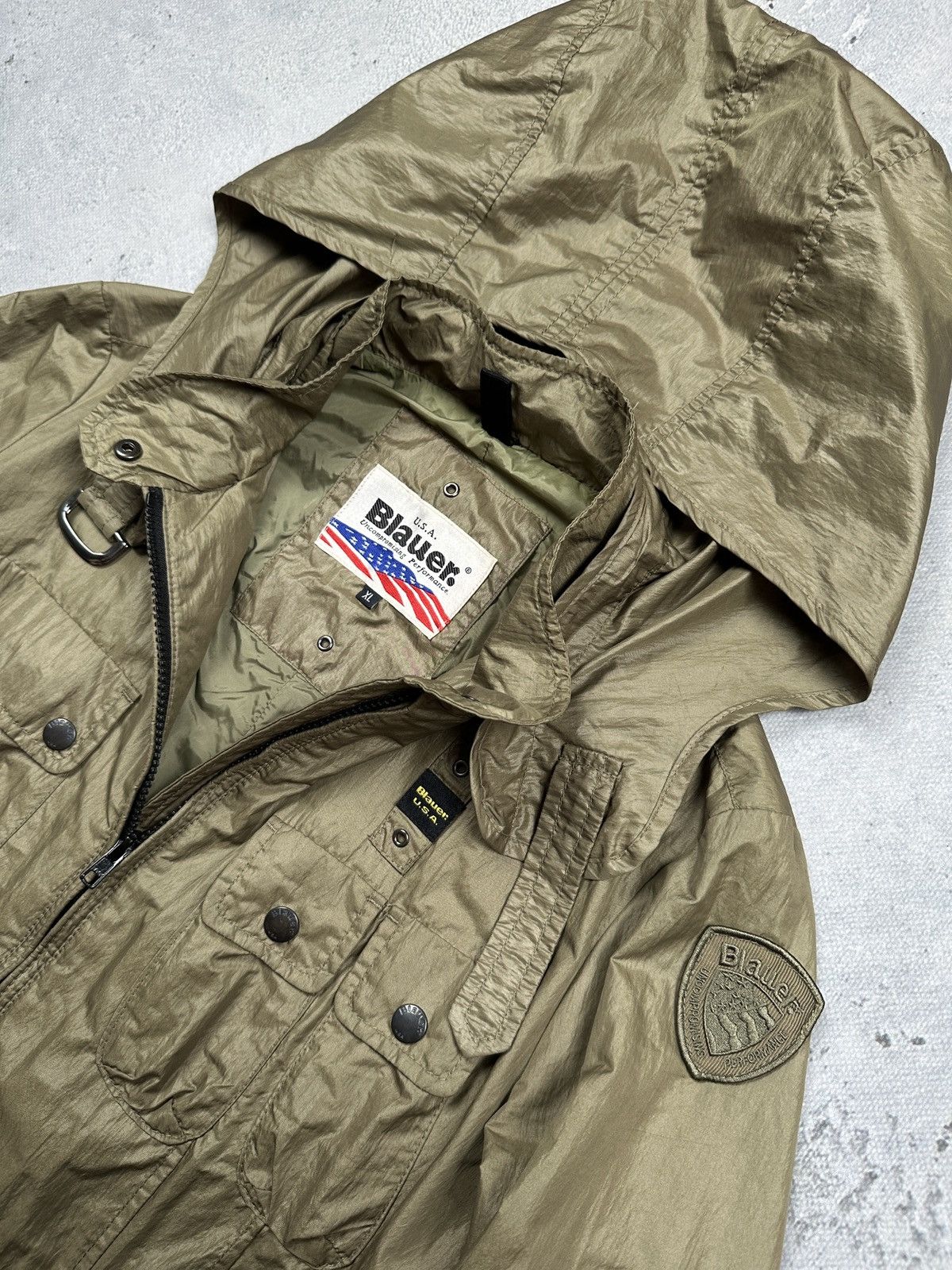 Alpha Industries Blauer USA Military-Style Hooded Belted Nylon Jacket 90s y2k Size XL / US 12-14 / IT 48-50 - 8 Thumbnail