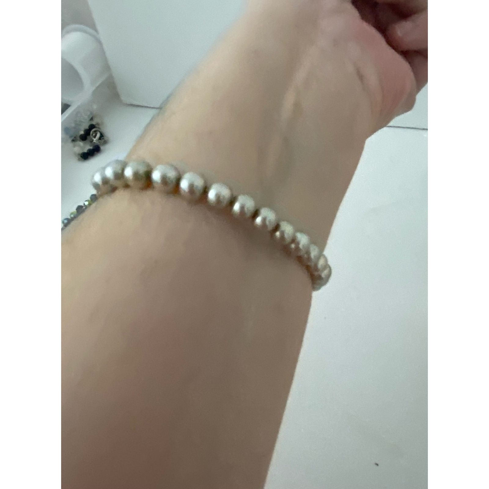 Handmade Upcycled gray faux pearl bracelet Size ONE SIZE - 2 Thumbnail