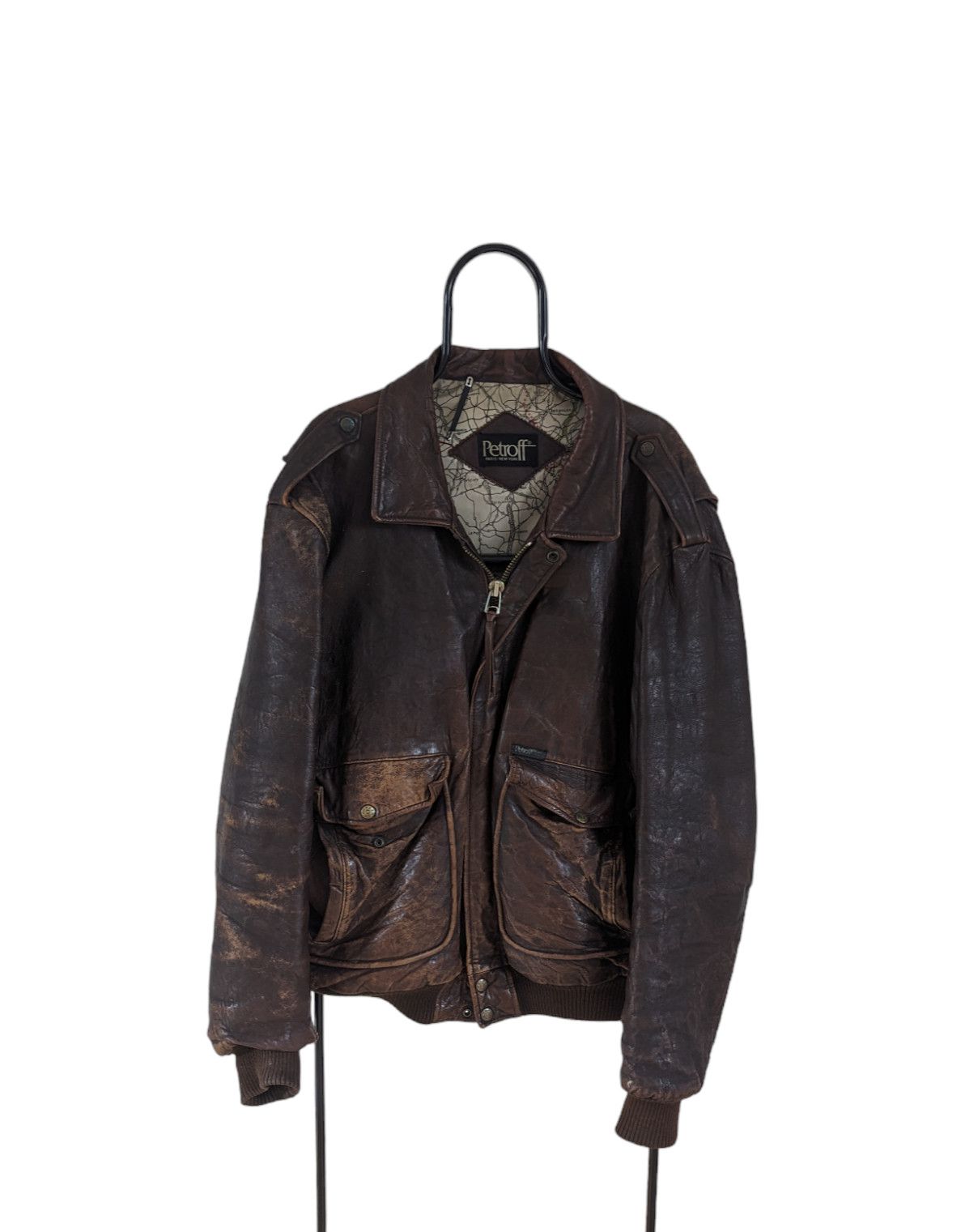 90s Petroff Leather Shabby map Jacket made in Korea