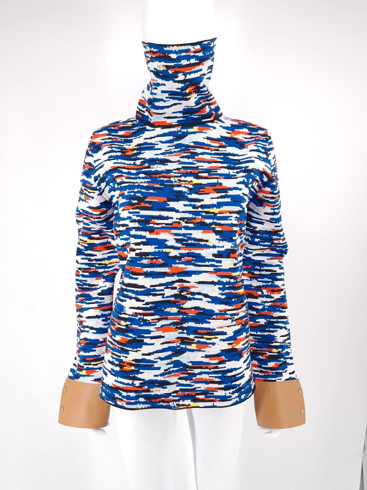 Loewe Loewe Glitch Pattern Turtleneck Knit with Leather Cuffs Size S / US 4 / IT 40 - 1 Thumbnail
