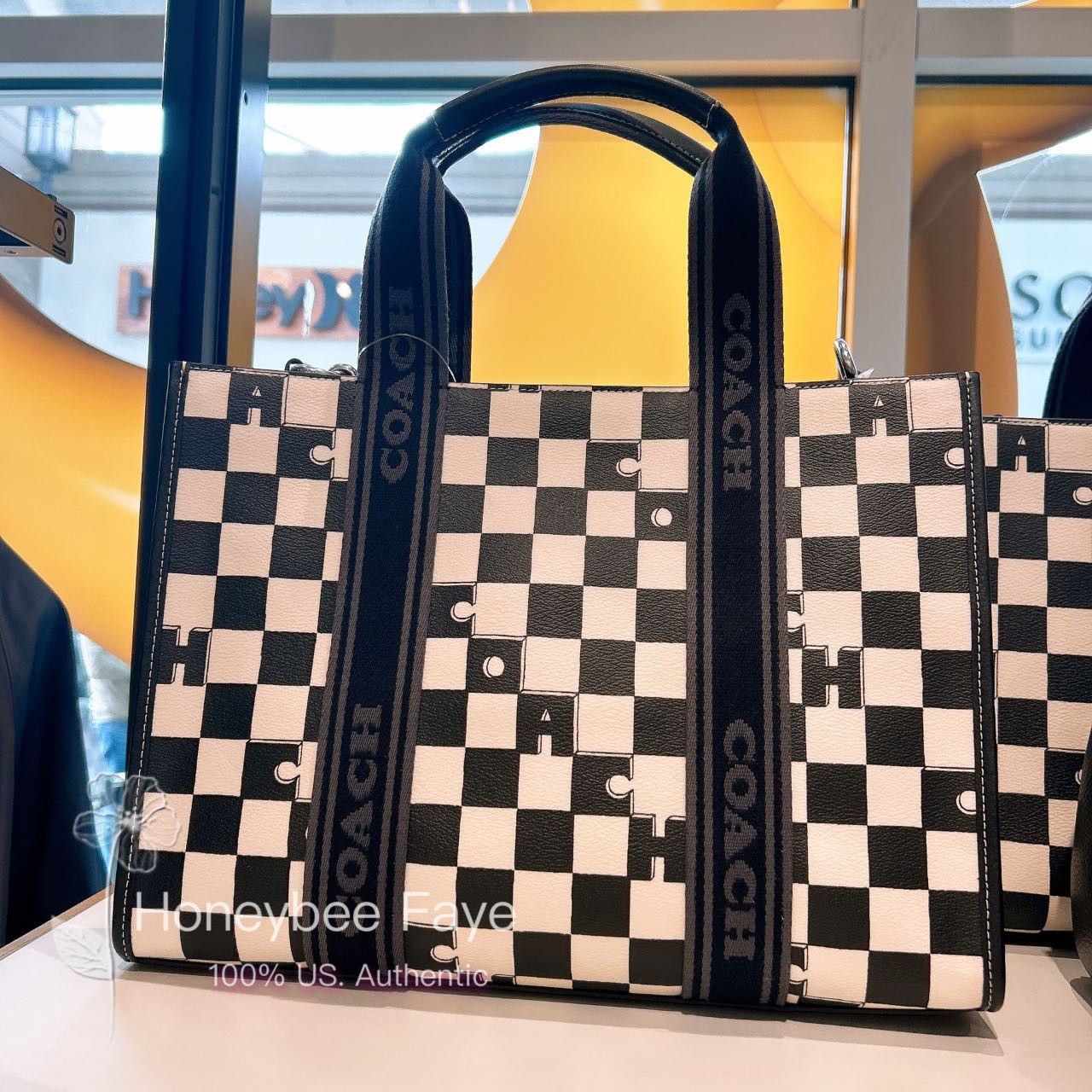 image of NWT Coach Smith Tote With Checkerboard Print Cr101 in Black, Women's