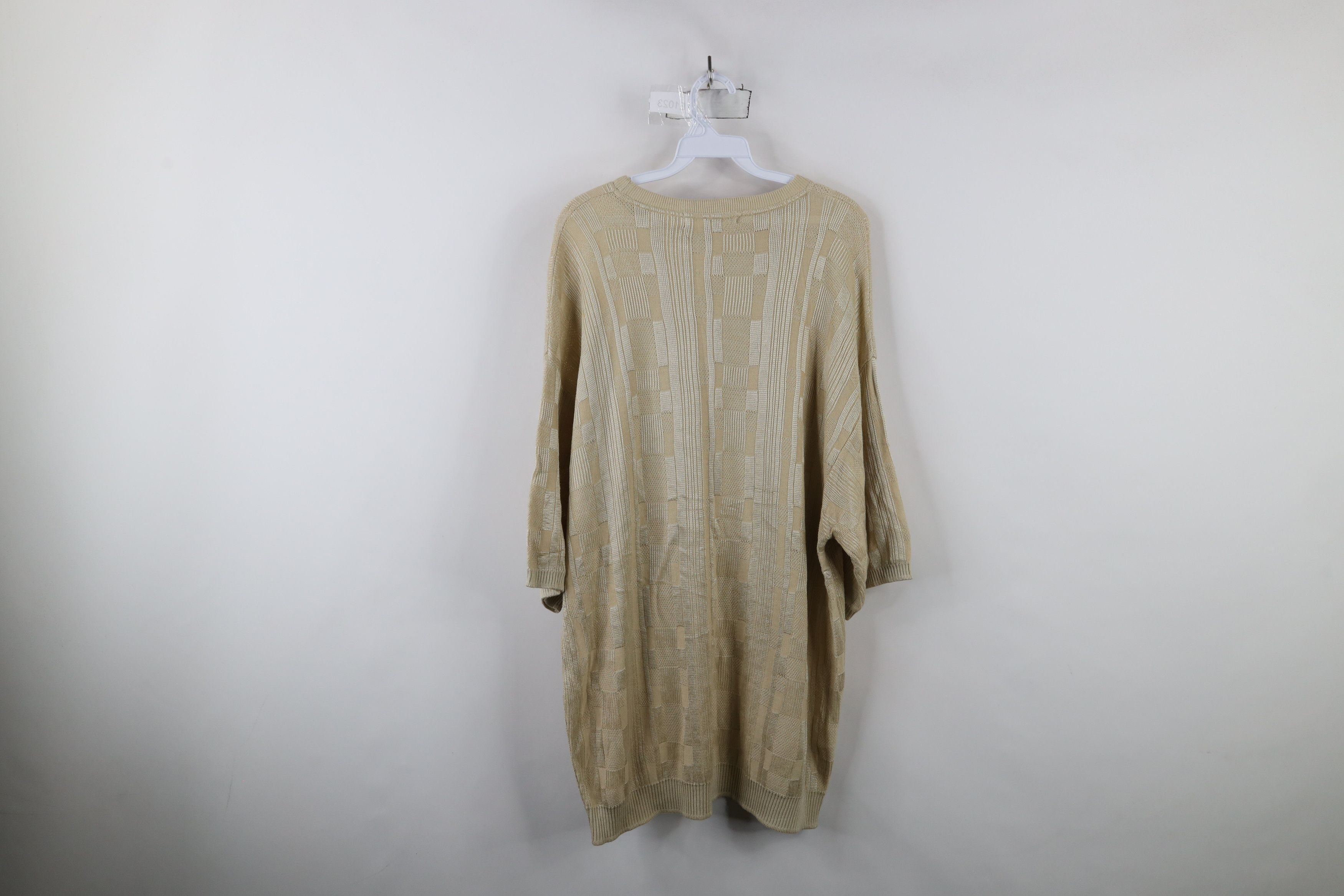 Vintage Vintage 90s Coogi Style Striped Knit T-Shirt Beige USA Size US XXL / EU 58 / 5 - 8 Thumbnail