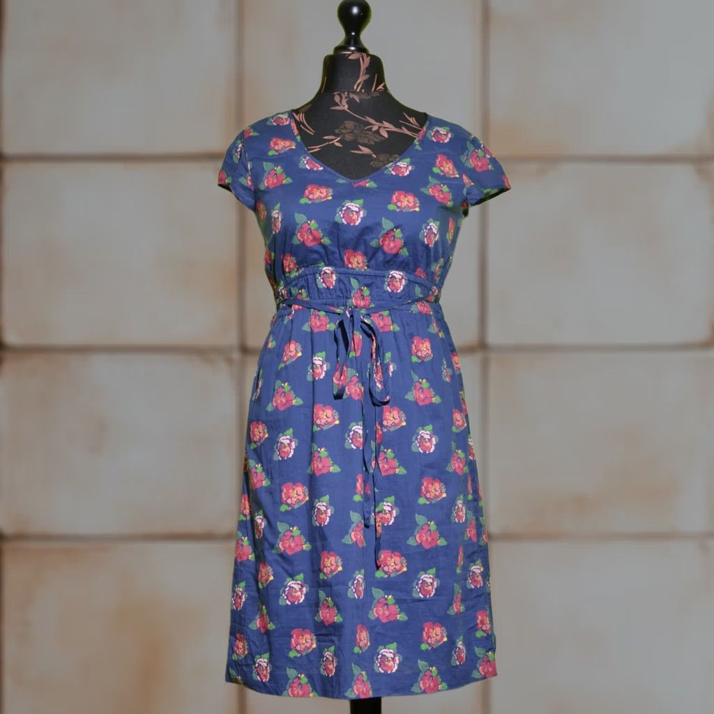 Vintage Seasalt Dress Women Short Sleeve V-Neck Blue Floral Print Midi 12 UK12 Size 34" / US 12 / IT 48 - 1 Thumbnail