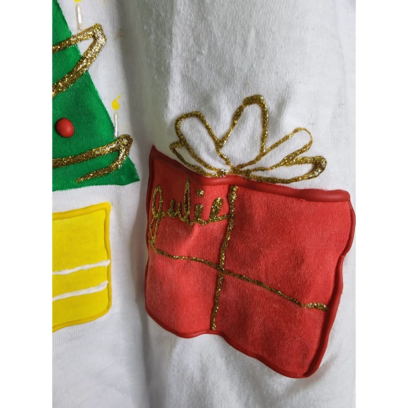 Vintage VINTAGE Screen Stars T-Shirt Mens L Christmas Tree USA Puff Paint Single Stitch Sequin White Cotton Blend Crew Neck Short Sleeve 1990s Size US L / EU 52-54 / 3 - 2 Thumbnail