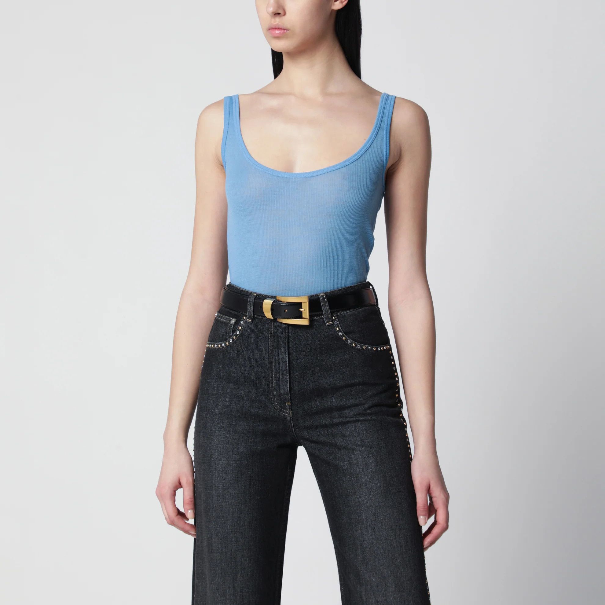 Versace o1d2blof0426 Wool Tank Top in Blue Size M / US 6-8 / IT 42-44 - 1 Thumbnail