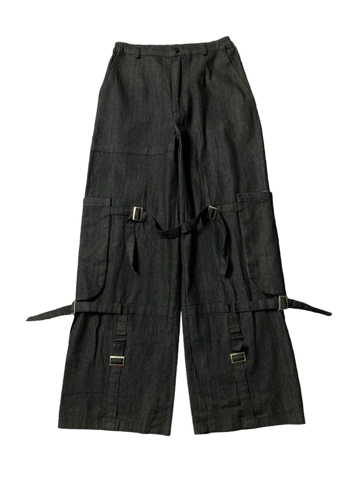 image of Designer Unknown Cargo Pants Bondage 3D Big Pocket Jeans in Dark Gray, Men's (Size 30)