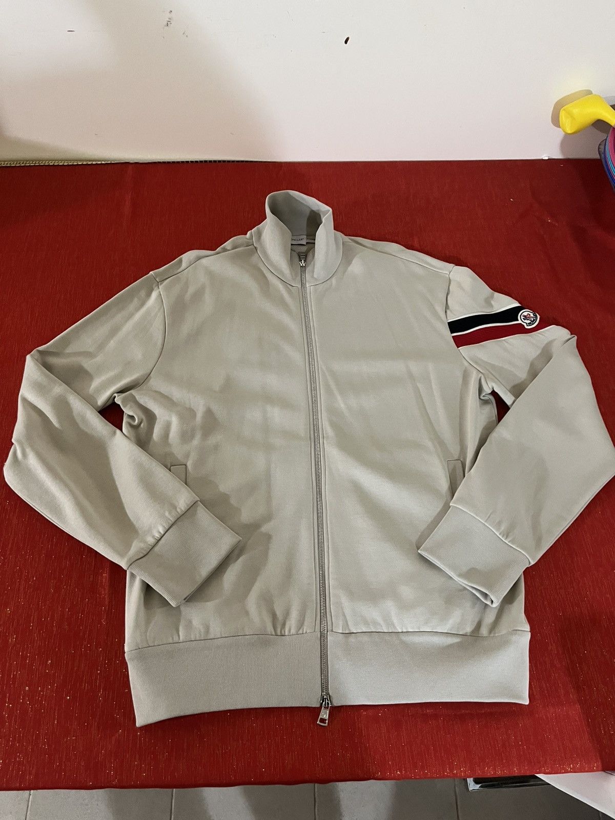 Moncler Moncler Zip Up Jacket With Striped Sleeve Sz XL Size US XL / EU 56 / 4 - 19 Thumbnail