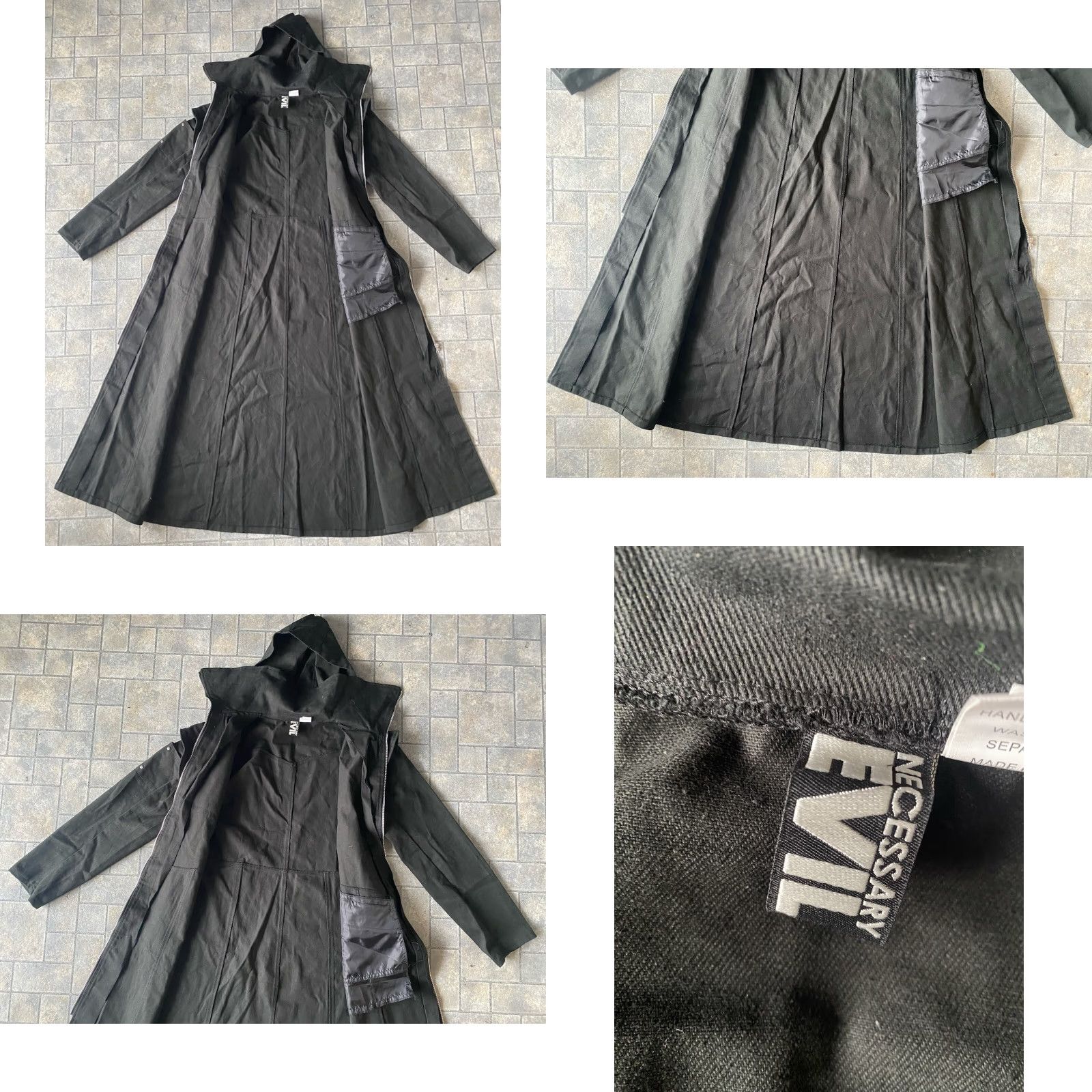 Vintage Necessary Evil Trench Coat Jacket Long Black Gothic Hooded Womens L Black Coat Jacket Size L / US 10 / IT 46 - 9 Thumbnail