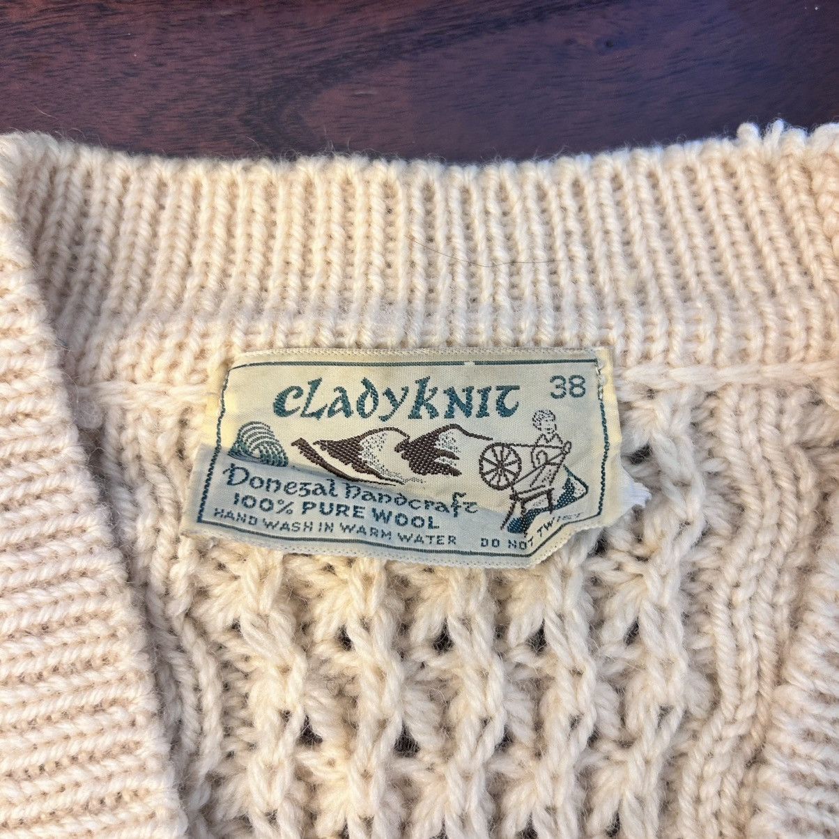 Vintage Clady Knit Aran Irish Wool Fisherman Cardigan Cableknit 38 Size US S / EU 44-46 / 1 - 2 Thumbnail
