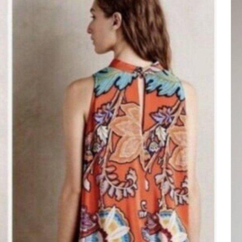 Anthropologie Maeve Size M Orange Chiffon Floral A-Line Dress Vintage Styl Size M / US 6-8 / IT 42-44 - 10 Thumbnail