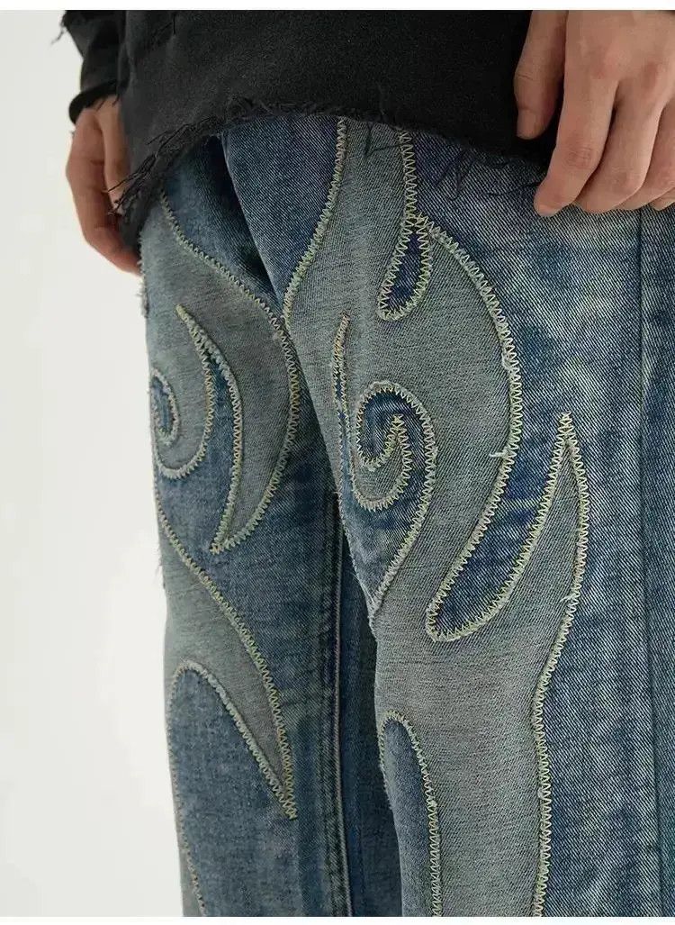 Japanese Brand Blue Patchwork Skulls Embroidery Casual Denim Pants Size US 32 / EU 48 - 3 Thumbnail