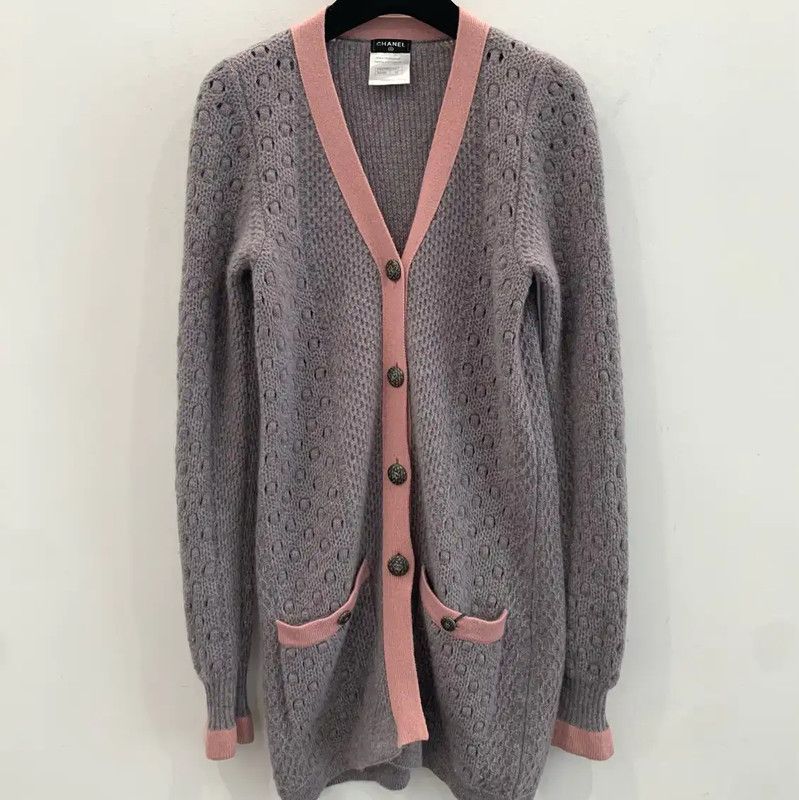 Chanel Chanel Gray Wool Cardigan with Pink Trim 0089 Size XS / US 0-2 / IT 36-38 - 1 Thumbnail