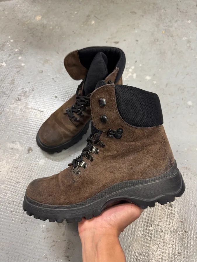 Designer × Prada × Vintage 2000s Prada Hiking Brown Suede Leather Boots Size US 8 / IT 38 - 2 Thumbnail