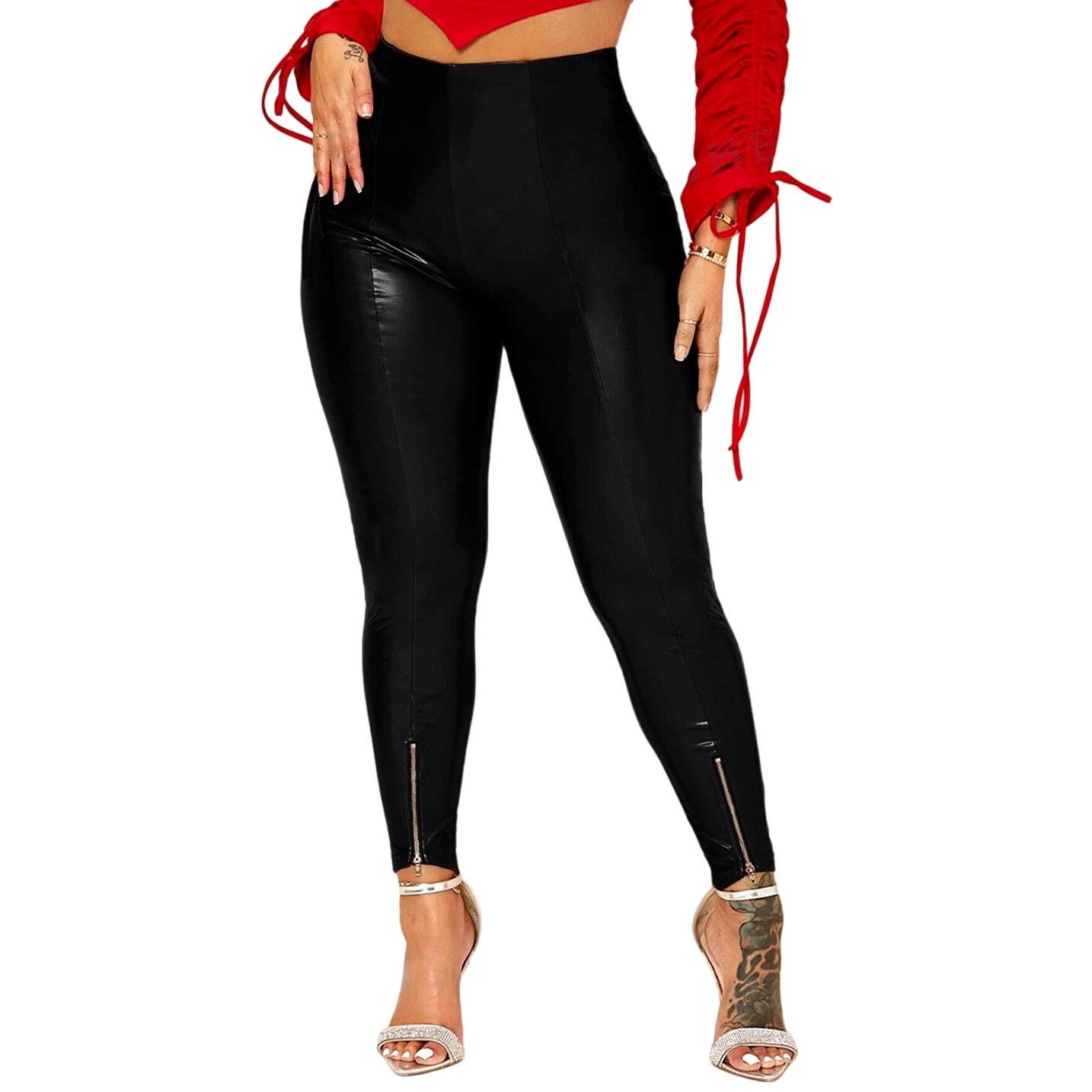 Shein High Waist PU Leather Skinny Pants in Black, Size M Size 28" / US 6 / IT 42 - 1 Thumbnail