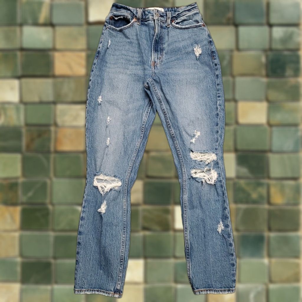 Abercrombie & Fitch Abercrombie & Fitch Jeans Womens 24 Blue Denim Mom High Rise Curve Love Y2K Pant Shoes Size 42" / US 20 - 1 Thumbnail