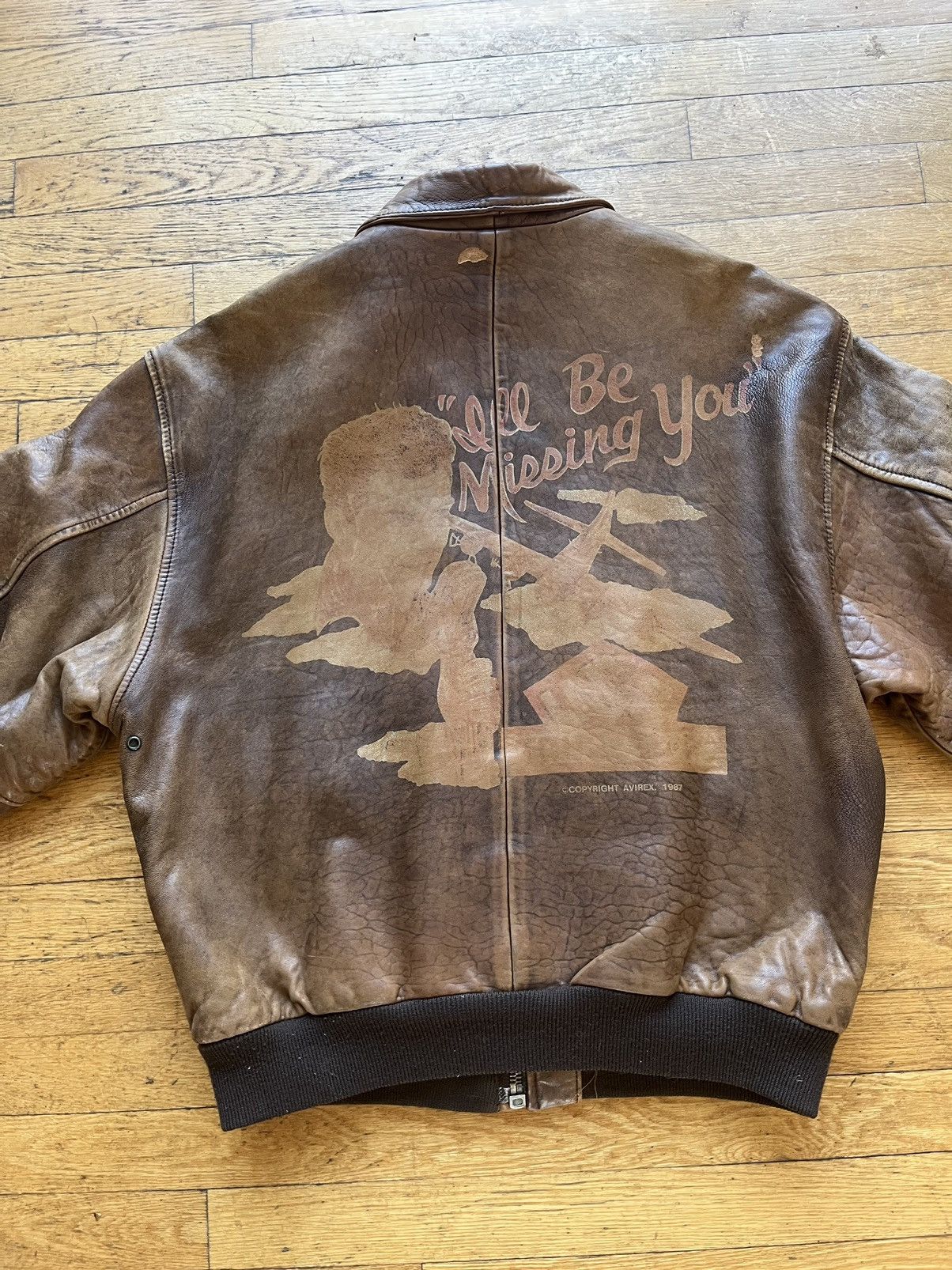 image of Avirex Leather Pilot Jacket 1987 in Brown, Men's (Size Medium)