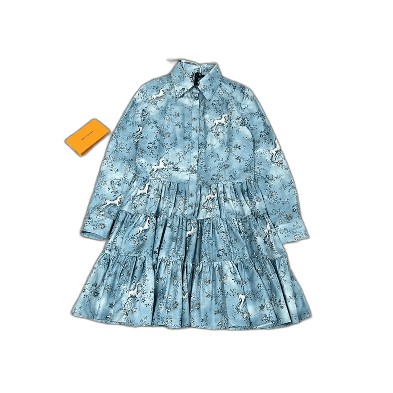 Louis Vuitton Blue Floral Print Long Sleeve Dress-2506 Size XL / US 12-14 / IT 48-50 - 1 Thumbnail