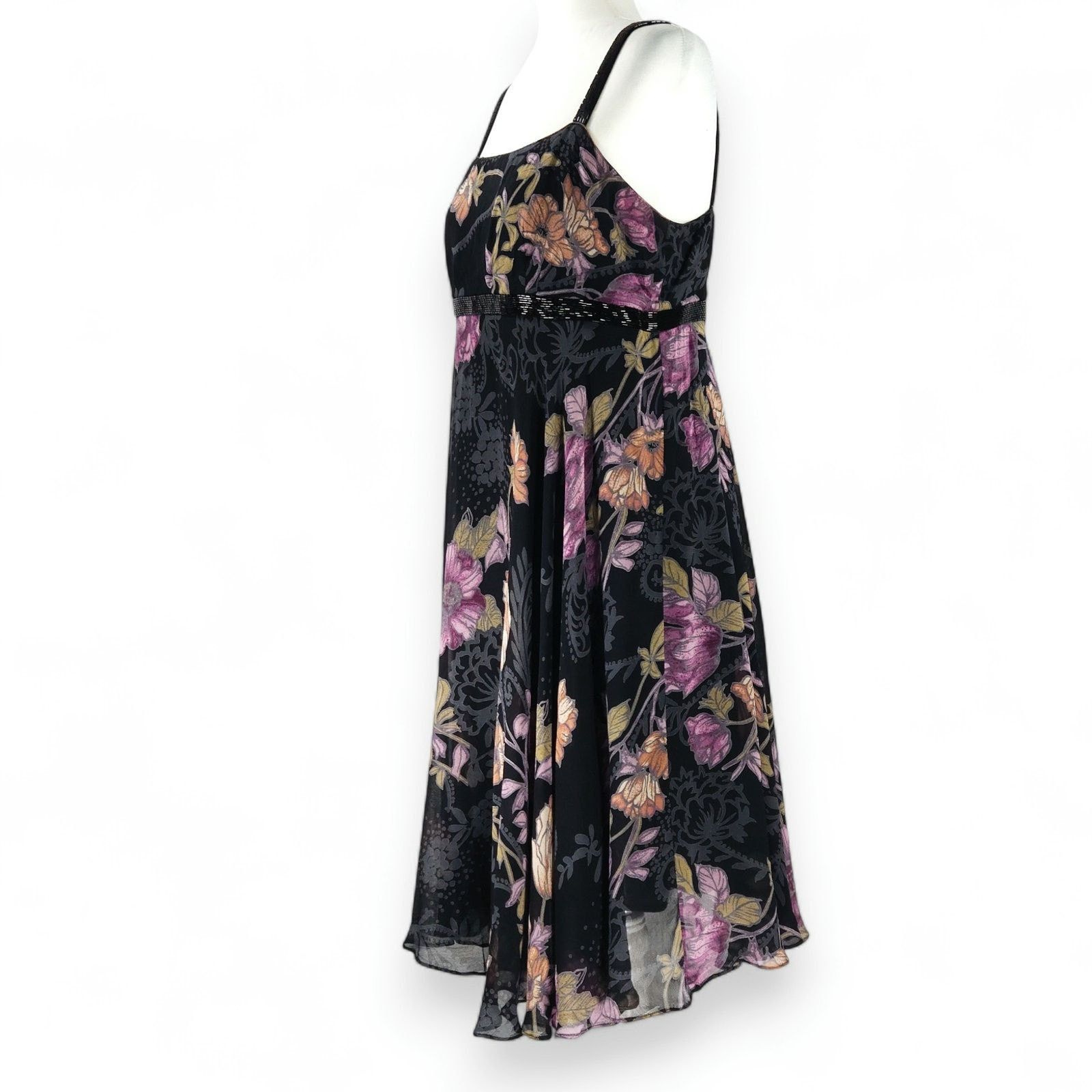 Other Eva Blue Petite Beaded Floral Midi Dress VTG Boho Whimsy 10P Size L / US 10 / IT 46 - 2 Thumbnail