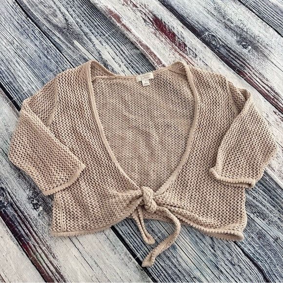 Other Vintage Christopher & Banks Beige Crochet Knit Tie Front Car Size S / US 4 / IT 40 - 2 Thumbnail