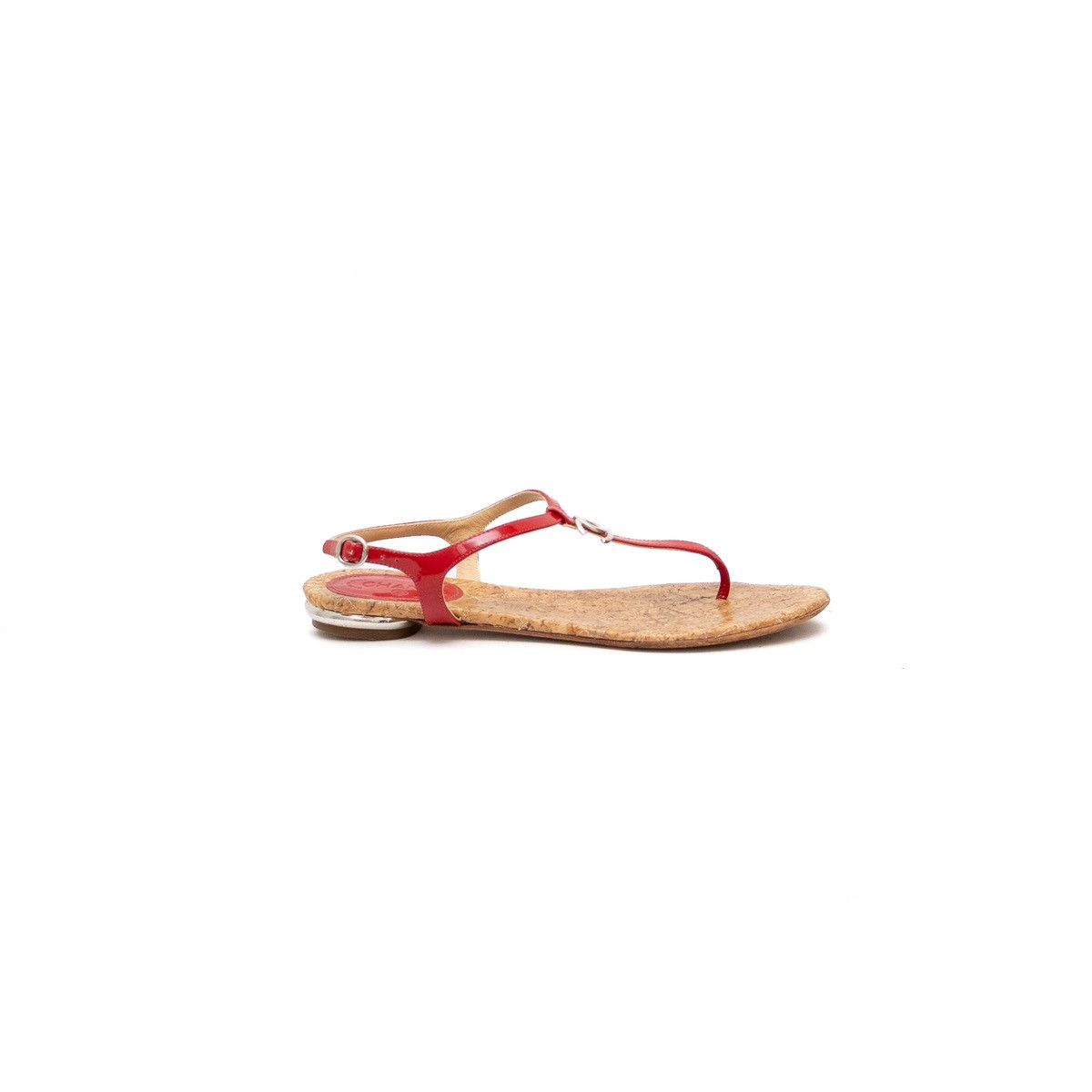 Chanel Chanel Red Patent Leather CC T-Strap Thong Flat Sandals sz7 Size US 7 / IT 37 - 3 Thumbnail