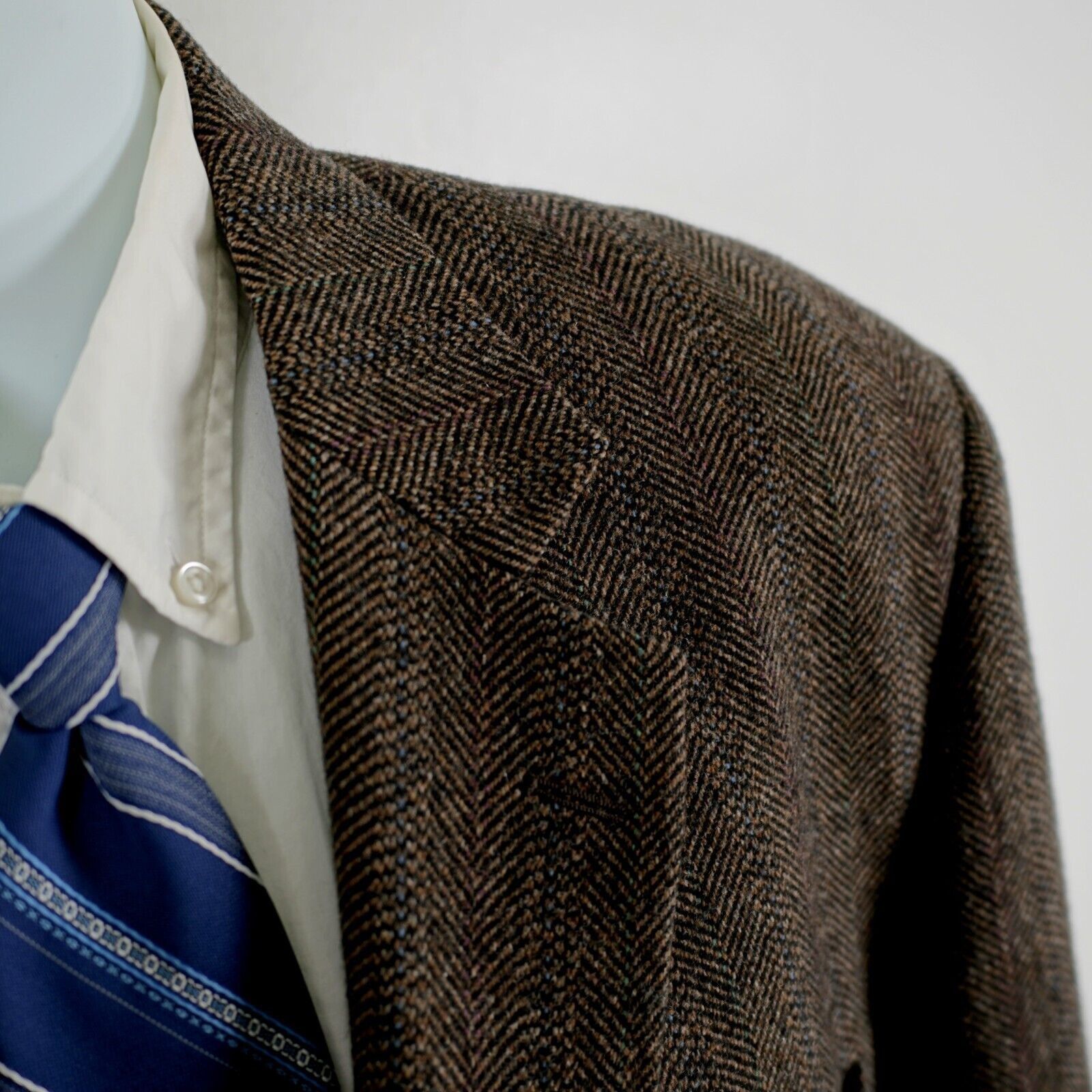 Vintage Cricketeer Lambswool Blend Tweed Brown Herringbone 2 Button Size 46L - 2 Thumbnail