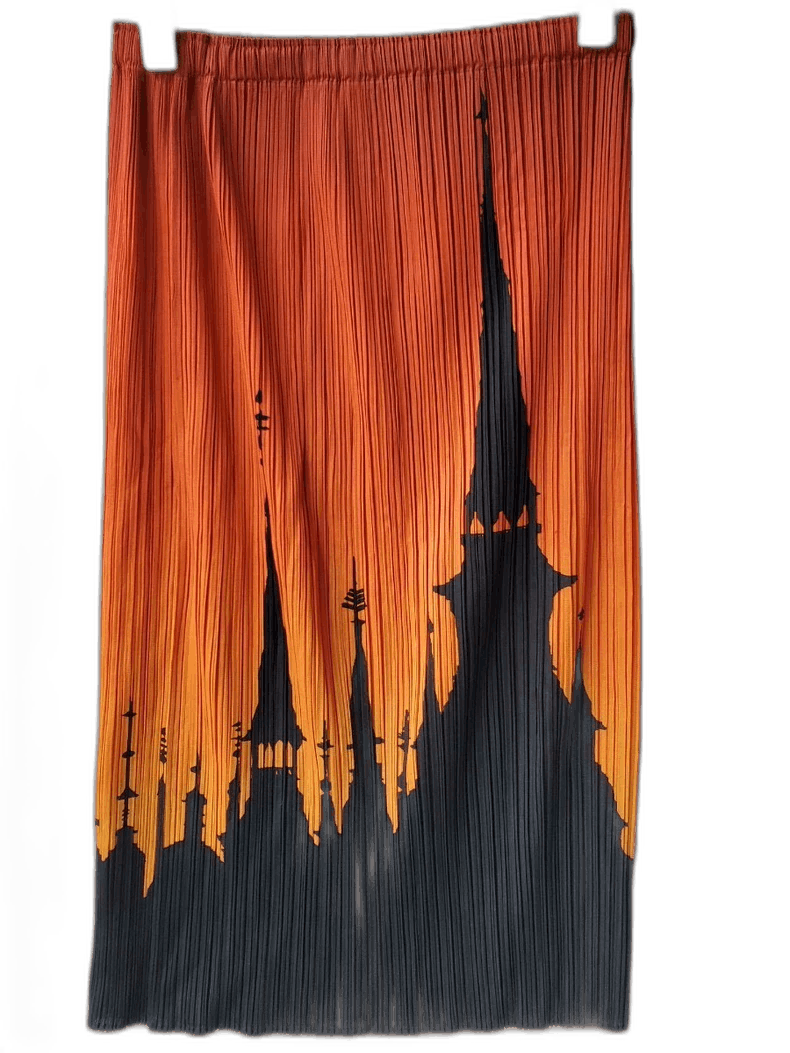Issey Miyake pleated silhouette skirt in orange and black Size 24" / US 00 / IT 34 - 1 Thumbnail