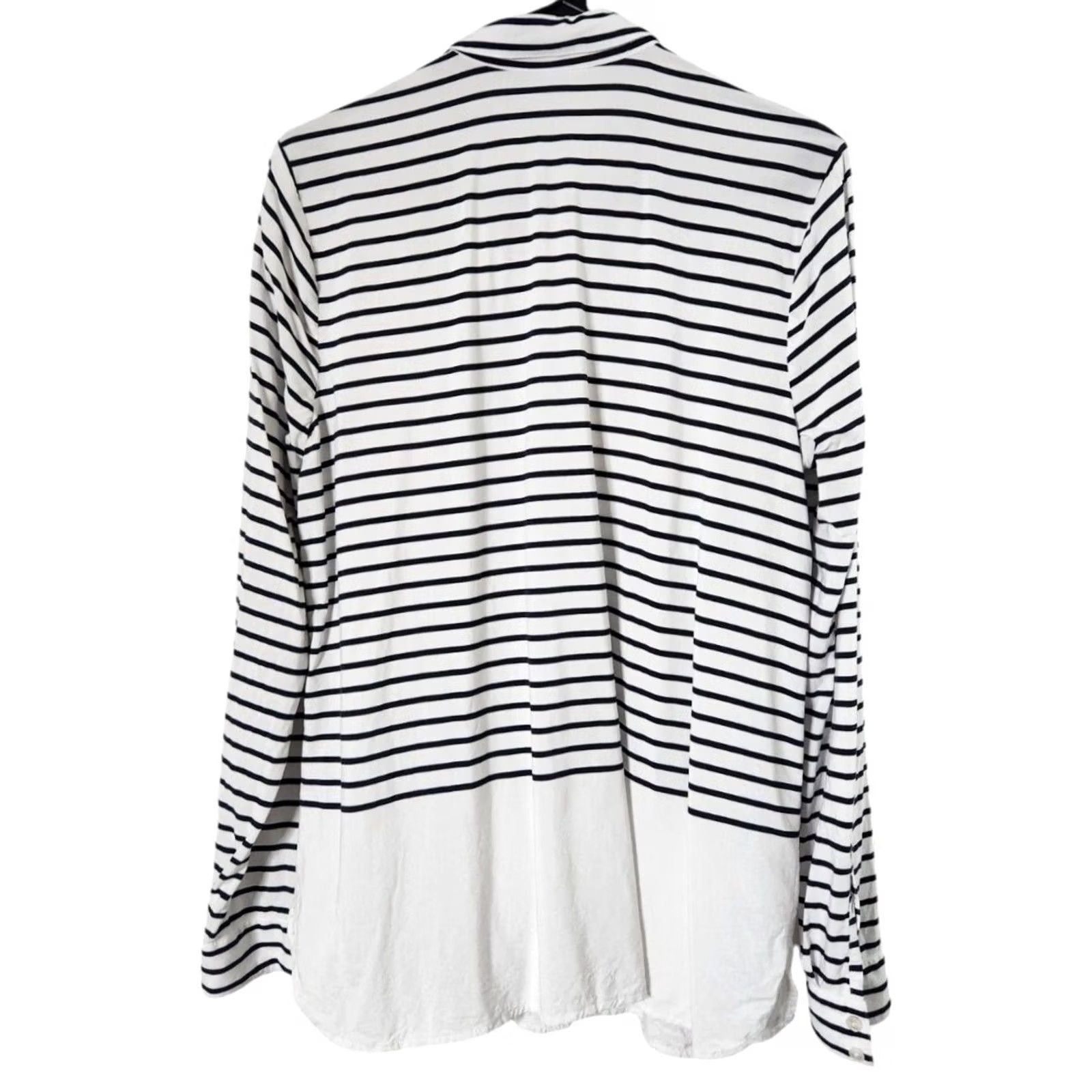 J. Jill J. Jill Shirt Tunic Button-Up Long Sleeve White Navy Striped Rayon M Womens Size M / US 6-8 / IT 42-44 - 2 Thumbnail