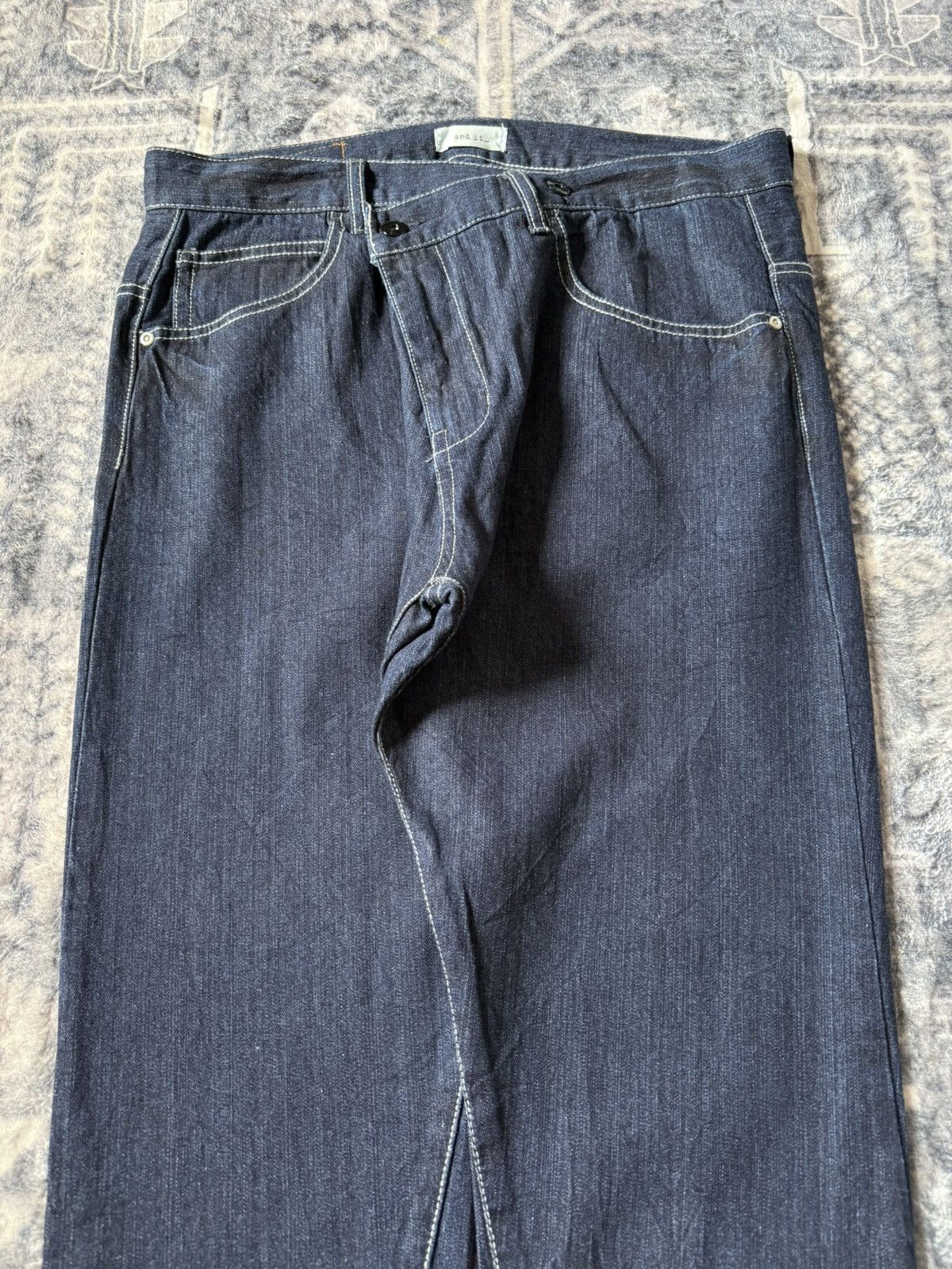 Japanese Brand And it Japan Asymmetric Fly Diagonal Cut Wide Denim Jeans Size US 32 / EU 48 - 3 Thumbnail