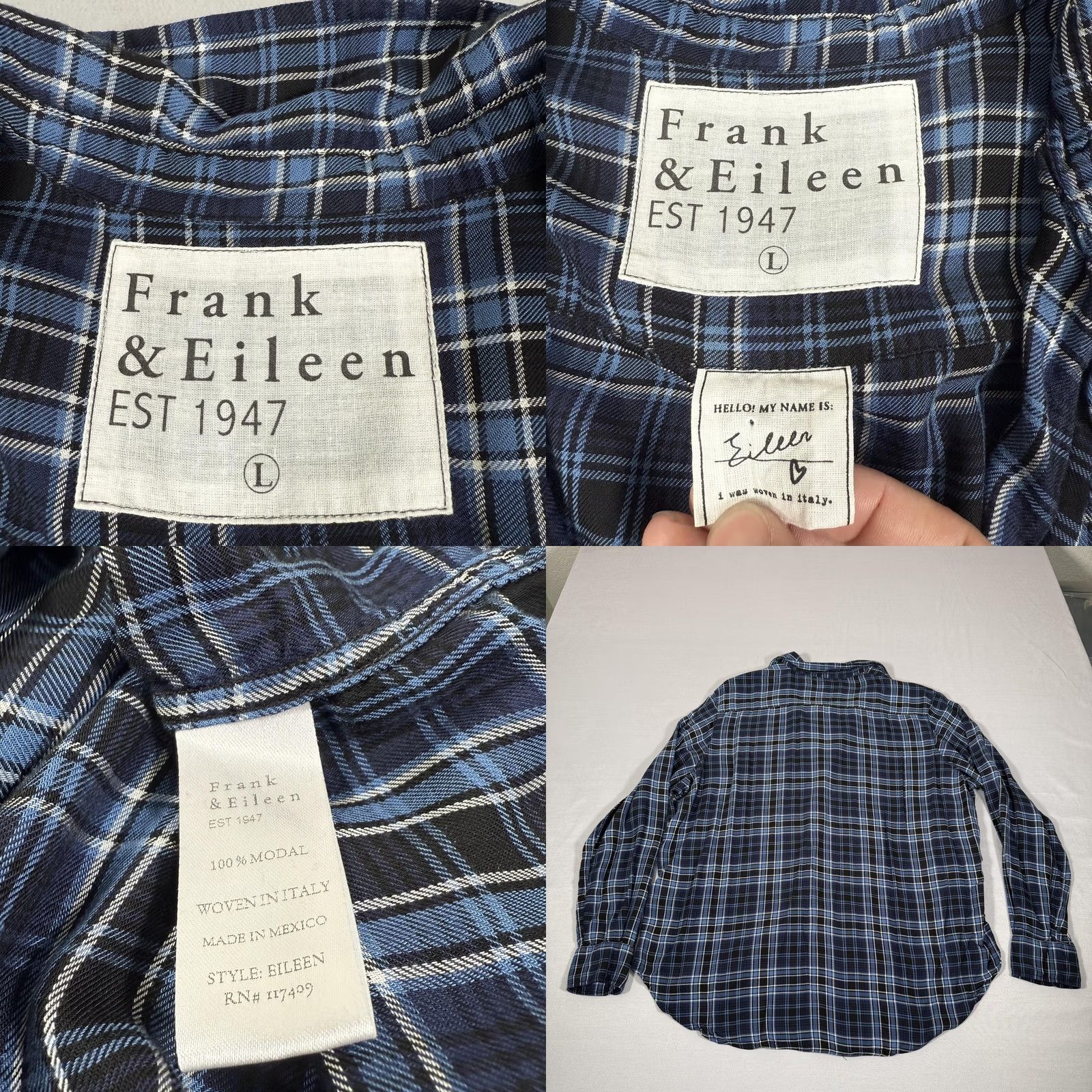 Frank & Eileen Frank & Eileen Button-Up Shirt Women Large Blue Plaid Modal Italy Eileen Relaxed Lightweight Casual Vintage No Size L / US 10 / IT 46 - 8 Thumbnail